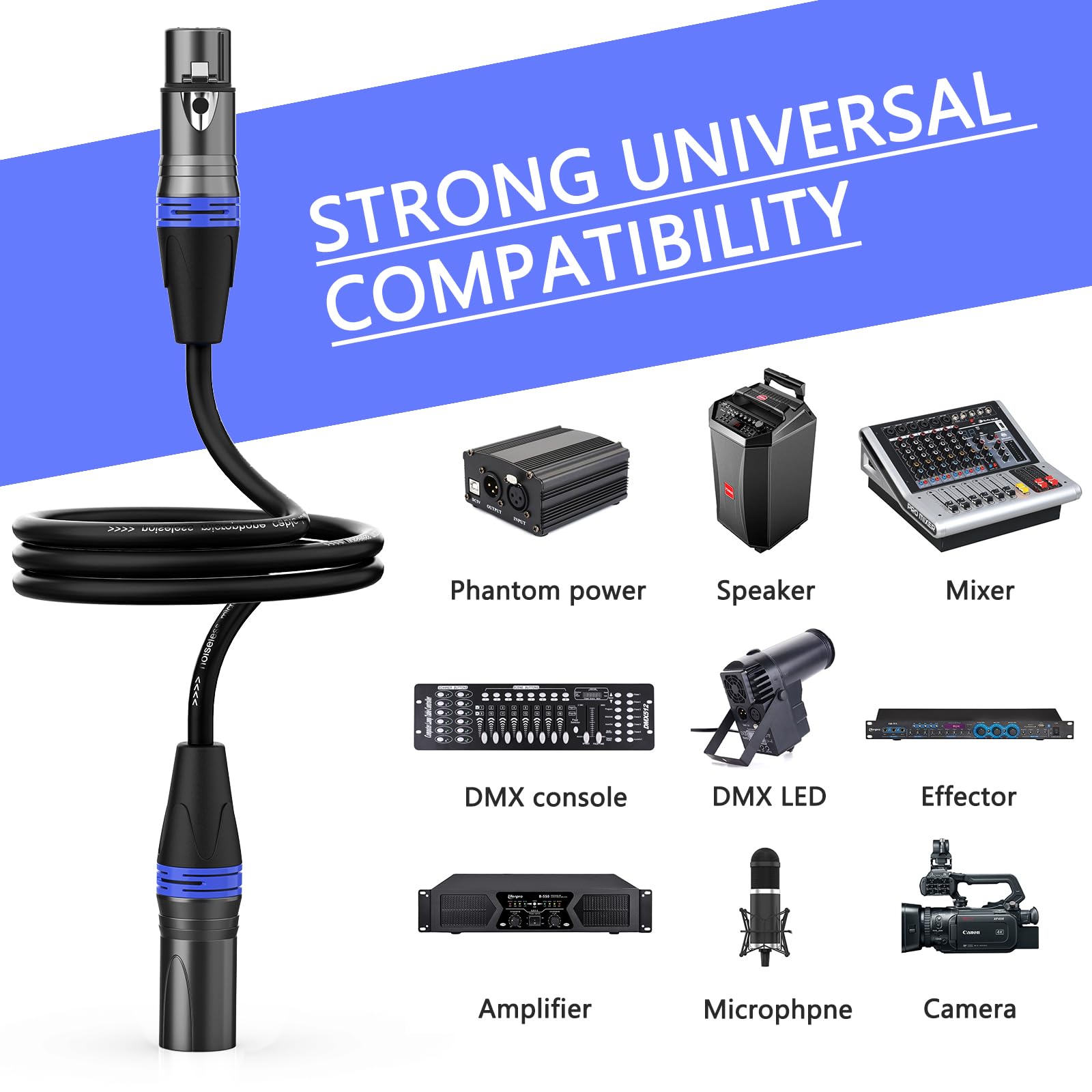 BGBGKK XLR Cables 3ft 6 Pack, XLR Microphone Cable, Male to Female, Gold-Plated 3-pin XLR Speaker Cable Balanced Mic Cable, XLR to XLR Cables for Microphones Mixer Colorful