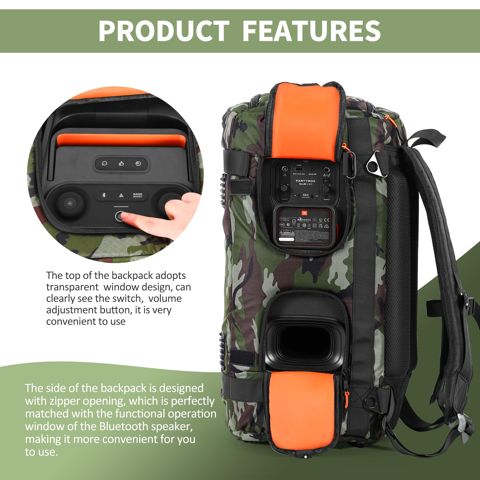 OUKNAK Speaker Bag Travel Case Replacement for JBL Party Box Series, Portable Speaker Carry Tote Bag Backpack for JBL PartyBox Club 120 Speaker (For JBL partybox 120 camouflage)