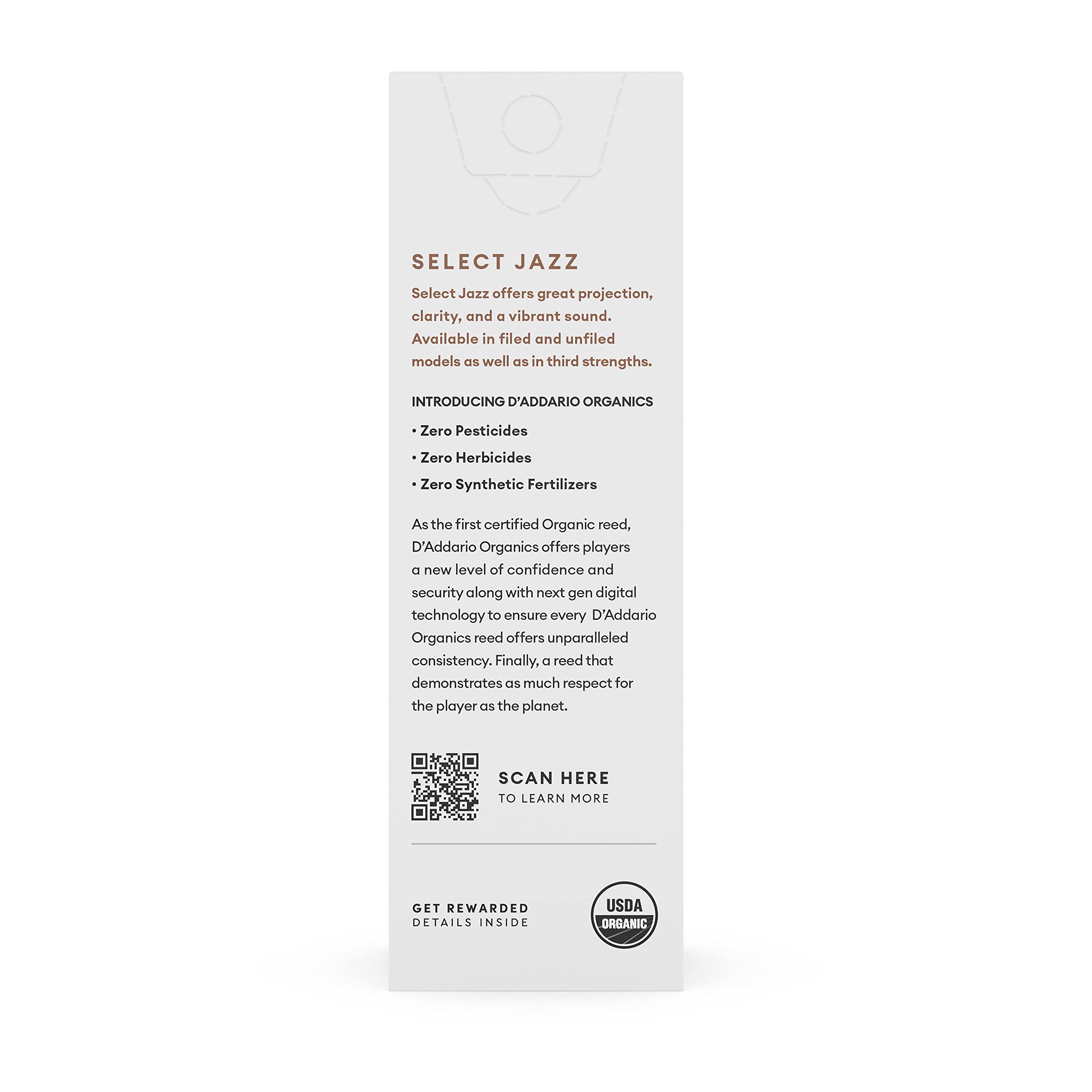 D’Addario ORRS05TSX2S Organic Select Jazz Unfiled Tenor Sax Reeds 2 Soft, 5-Pack
