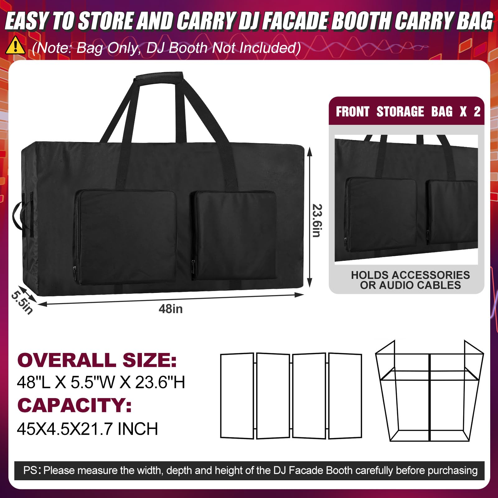 Heavy Duty Water-Resistant DJ Facade Booth Carrying Bag 48″Lx5.5″Wx23.6″H