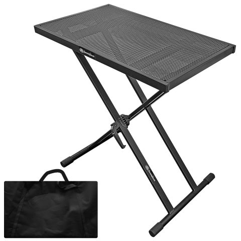 AxcessAbles Lightweight 28×16 Portable DJ Table Stand | DJ booth with Double-X Keyboard Stand | DJ Laptop and Controller Stand | Midi Keyboard Stand | Audio Mixer Stand, DJ Desk, DJ Synth Stand