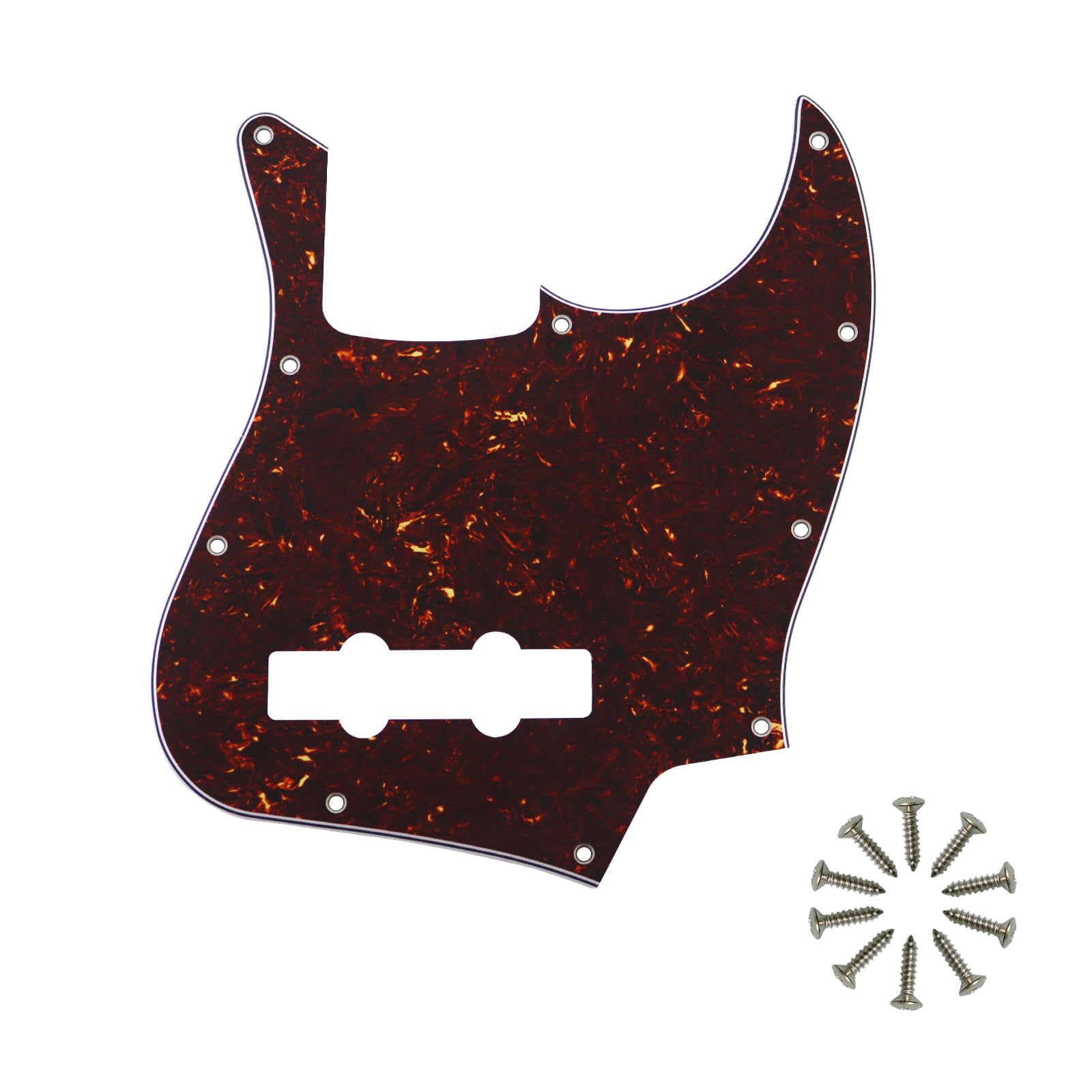 Phrilam 10-Hole Jazz Bass Pickguard for Fender 4 String, Brown Tortoise