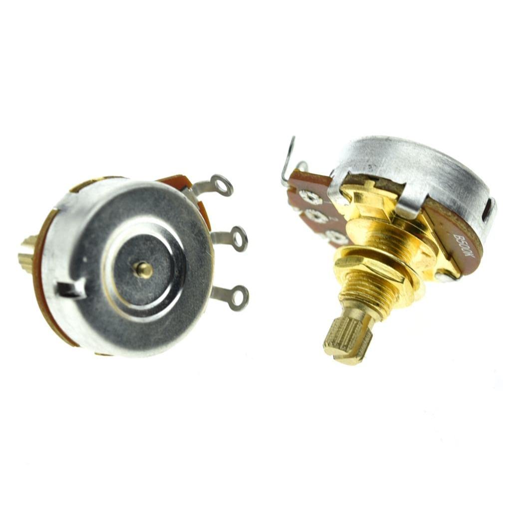 KAISH Pack of 2 Full Size Metric Guitar Bass Pots with 18mm Brass Shaft Linear Taper Potentiometers B500K