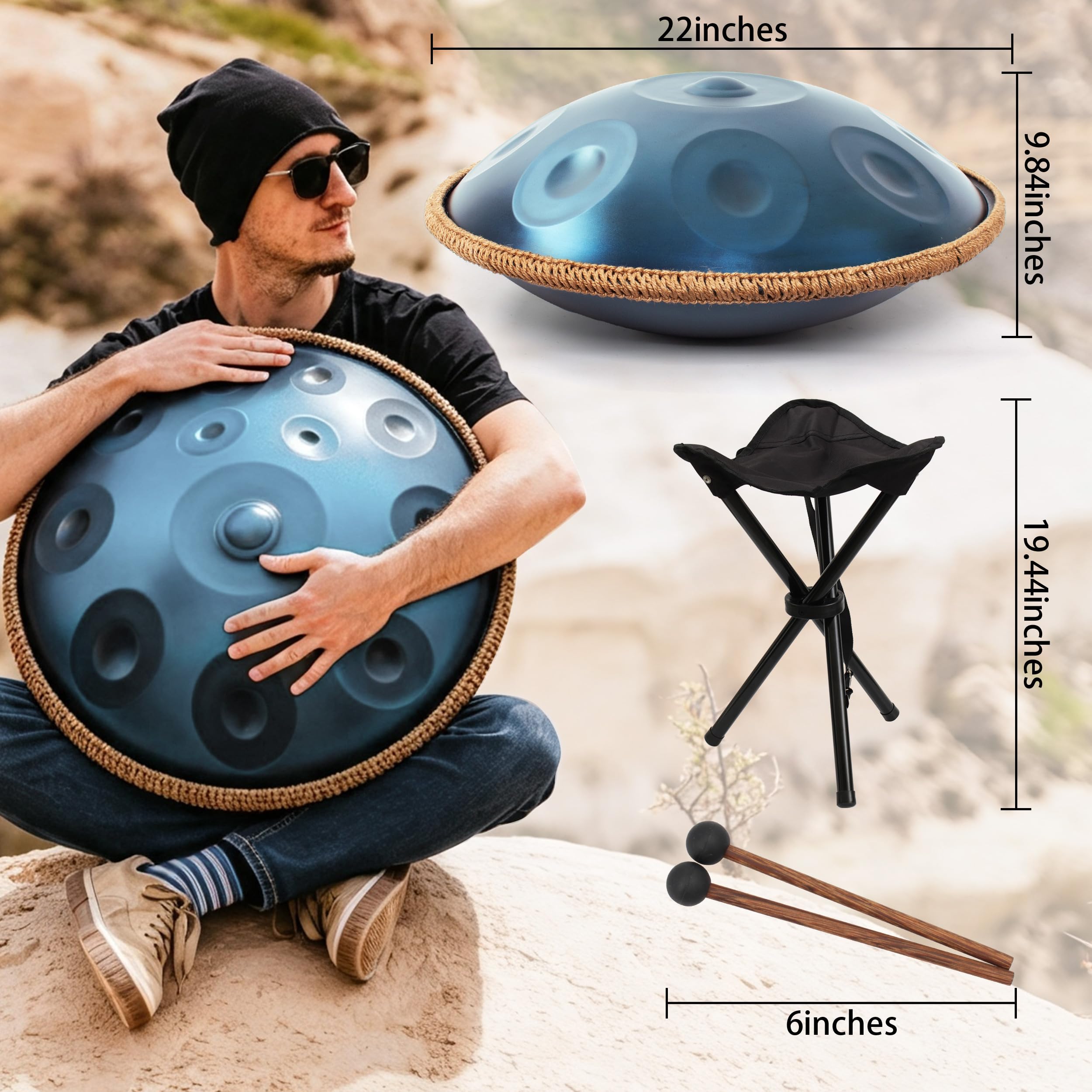LOMUTY Handpan Drum 22 Inch for Adults 12 Notes – Hand Pan Drum(Blue)