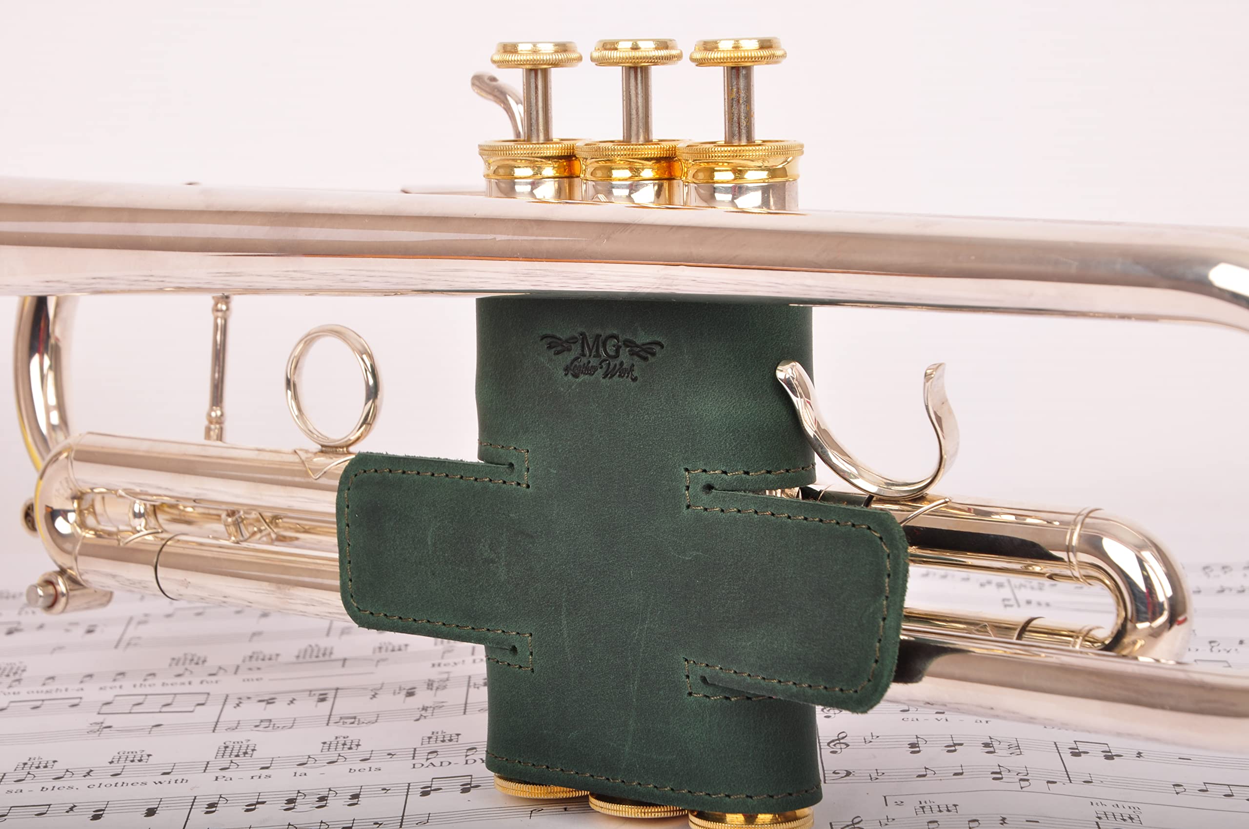 MG Leather Work Trumpet Valve Guard Genuine Leather of protection and comfort (Guard, Green)