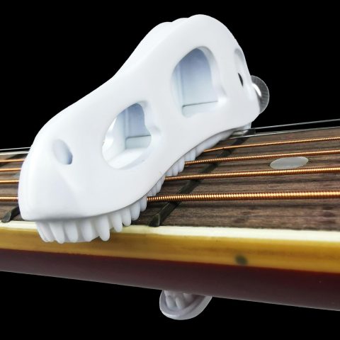 Prehistoric T-Rex Guitar Capo – Dinosaur Skull Design with Silicone Teeth, Zinc Alloy Adjustable Clamp for Acoustic/Electric Guitar, Bass, Ukulele & Banjo (White)