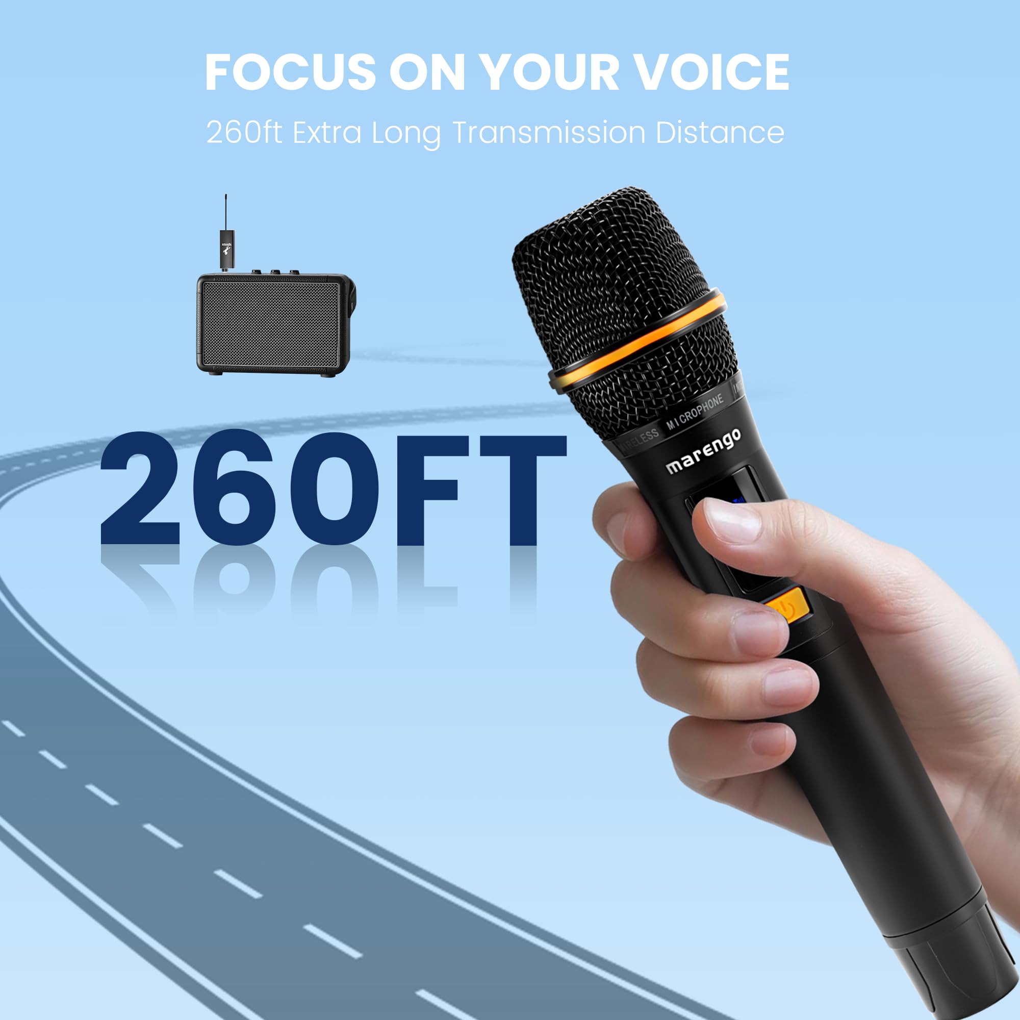 Wireless Microphones, All-Metal Dual UHF Mics, 40H Battery, 260FT Max Range