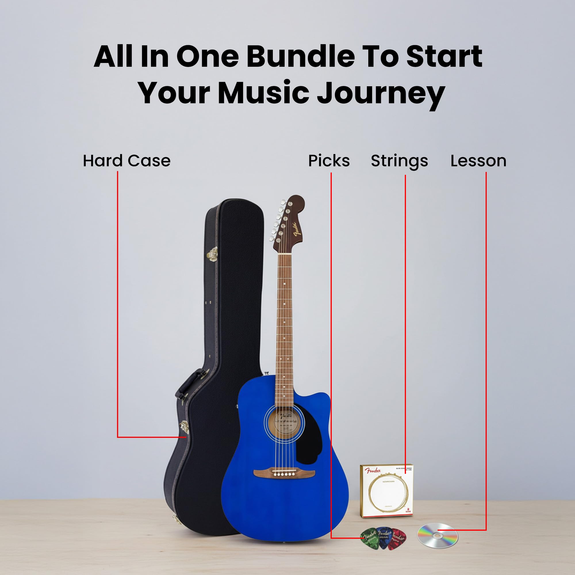 Fender California Redondo CE Acoustic-Electric Guitar – Saphire Blue Bundle with Case, Strings, Picks, and Austin Bazaar Instructional DVD