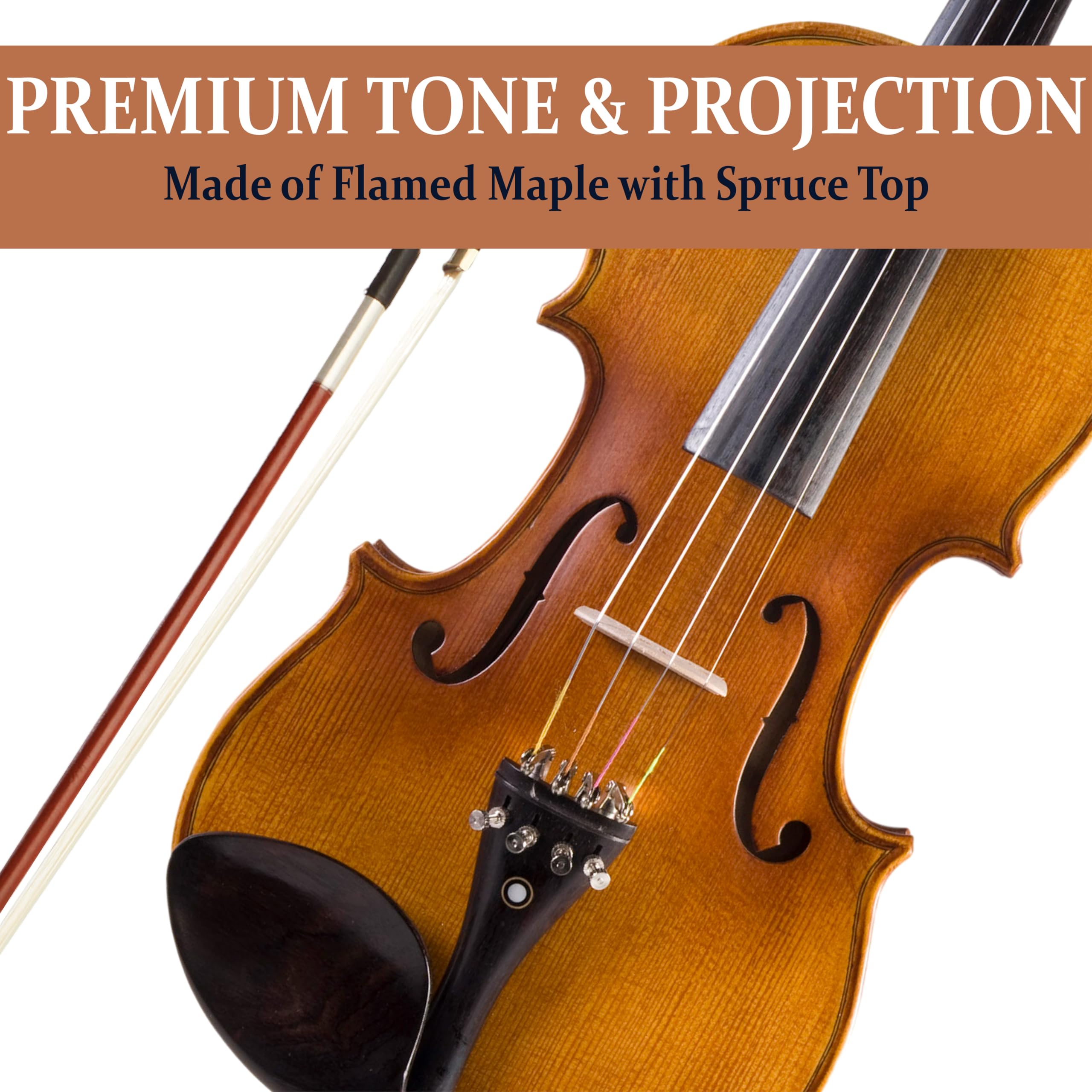 Cecilio Full Size 4/4 Violin with Hard Case & Shoulder Rest – Solidwood Ebony Fitted Violin with Premium Strings, Ideal for Beginners