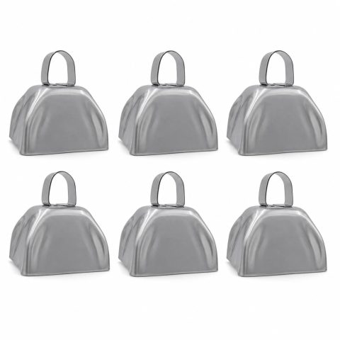 6-Count Silver Metal Cowbell Noisemaker Cheering Bell, New Years, School Classroom, Wedding Bells & Chimes Percussion Musical Instruments Call Bell Alarm, 3″ (6-Pack)