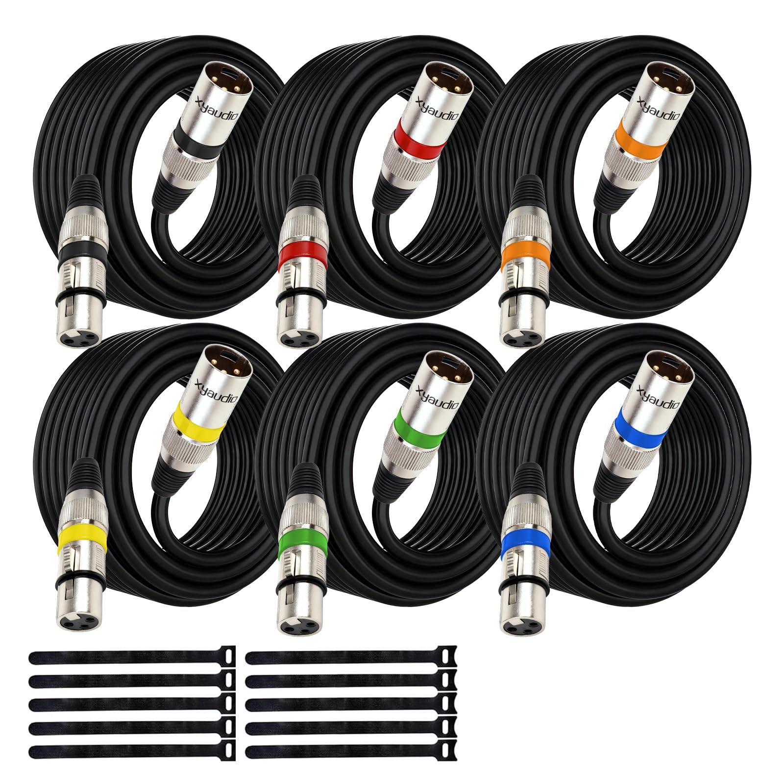 xyaudio Balanced XLR Cable, 50ft 6 Packs, 3 Pin Male to Female Microphone Cable, XLR to XLR Mic Cable for Speaker or PA System, PVC Jacket