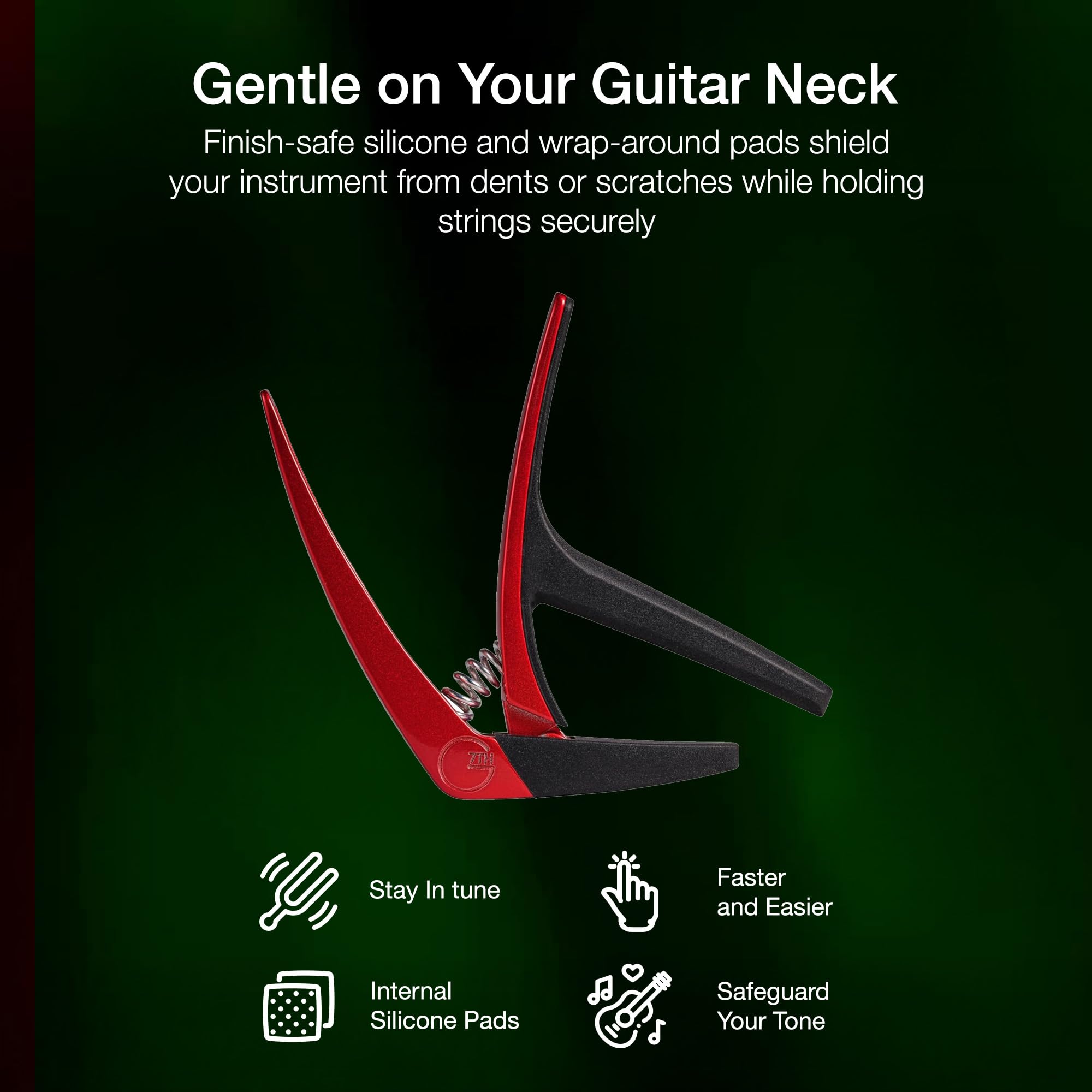 G7th Nashville 6 String Red Guitar Capo – Lightweight and Low Profile with Protective Silicone Pads – The Perfect Capo for Acoustic and Electric Guitar – UK Designed