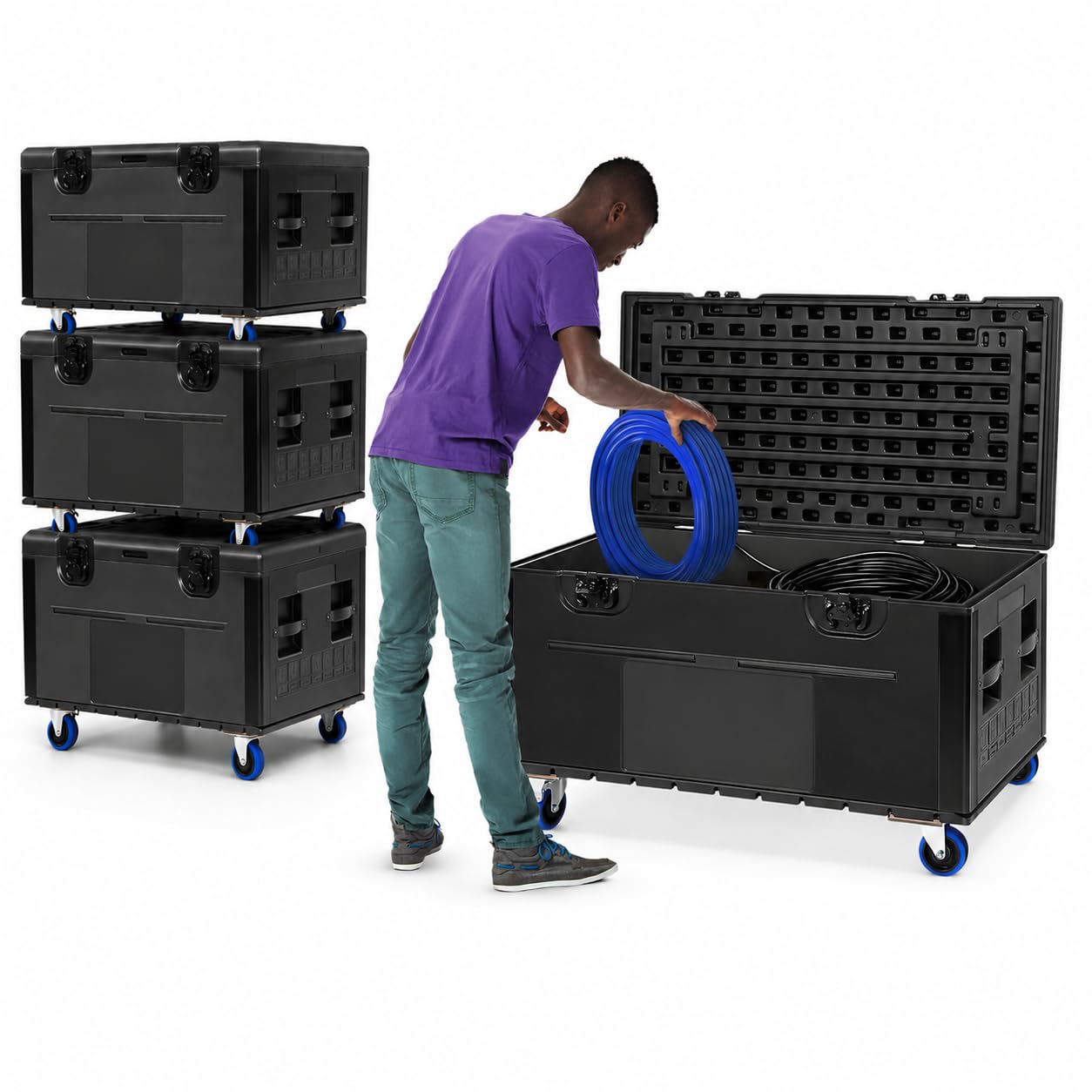 3 PACK Rolling Road Case with Heavy Duty Silent Wheels