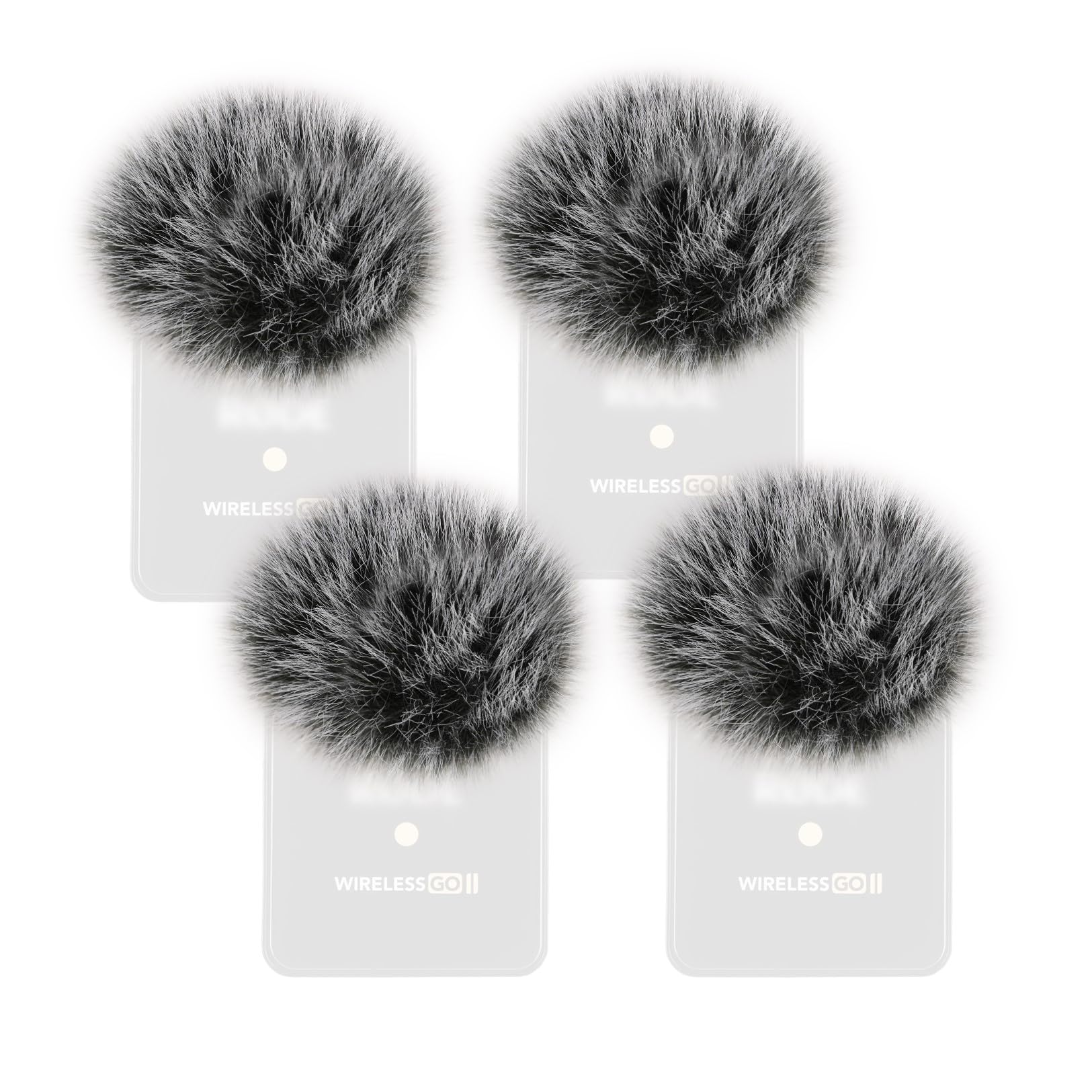 PhantAccy 4PCS Windscreen/Pop Filter for Rode Wireless Go II (2nd Gen) Microphones – Furry Mic Cover for Wind & Ambient Noise Reduction (Rode Wireless Go II, Black-White)