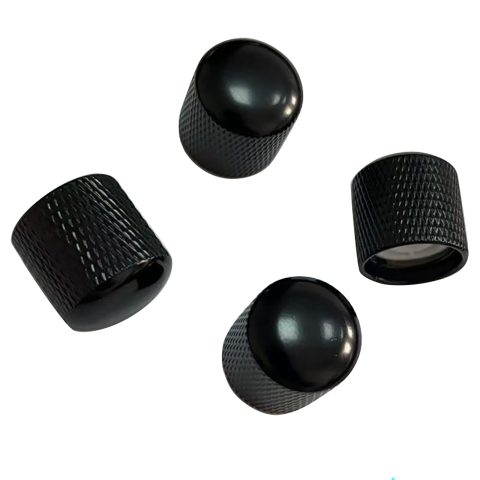 OVSAL 4Pcs Steel Bass Guitar Knobs 15/64″(6.1mm) Hole Dome Metal Guitar Volume Knobs Fit for Strat Fender Telecaster Jazz St Les Paul Replacement Parts (Electroplating Black)
