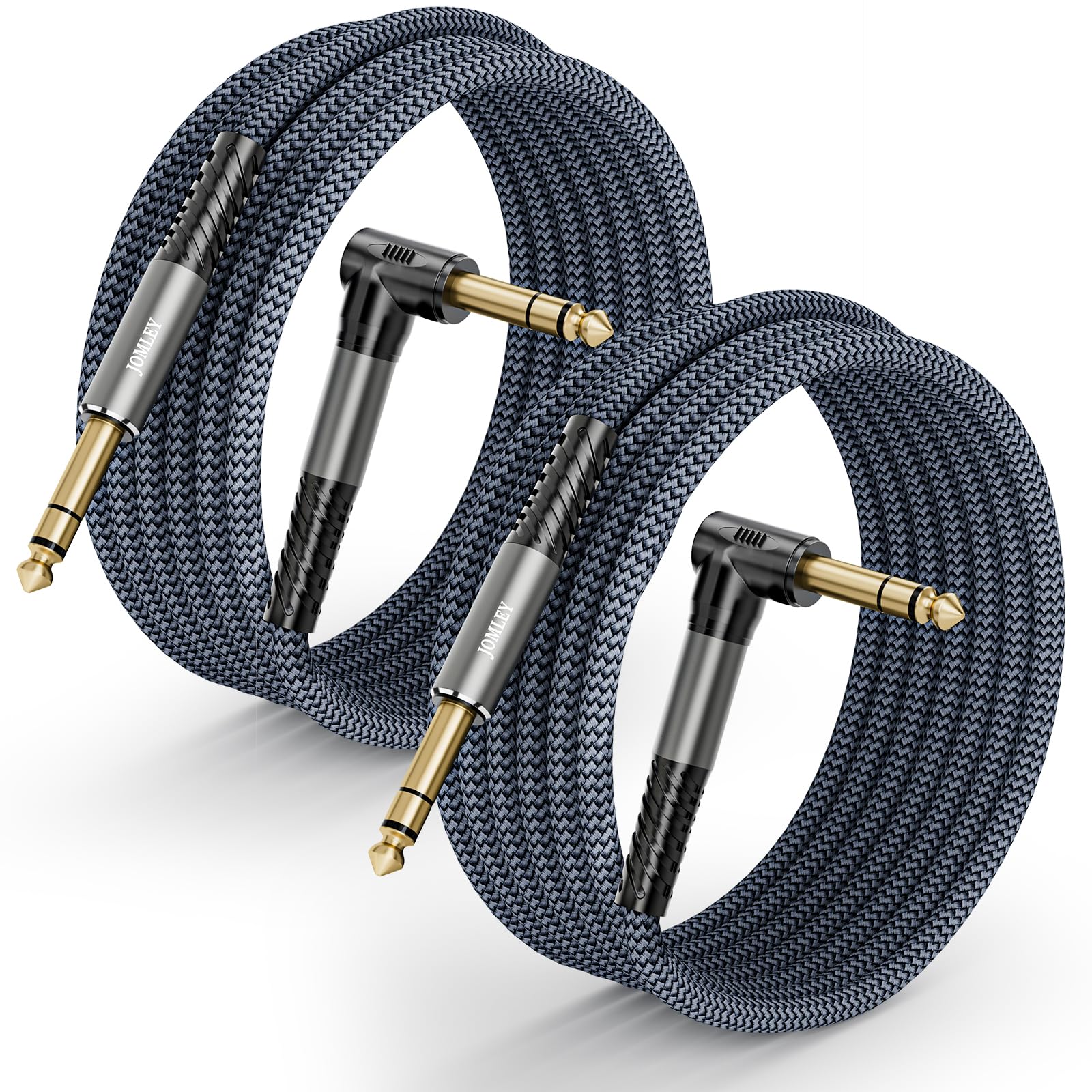 JOMLEY 1/4 Inch TRS Instrument Cable, Right Angle to Straight, 20FT 2-Pack