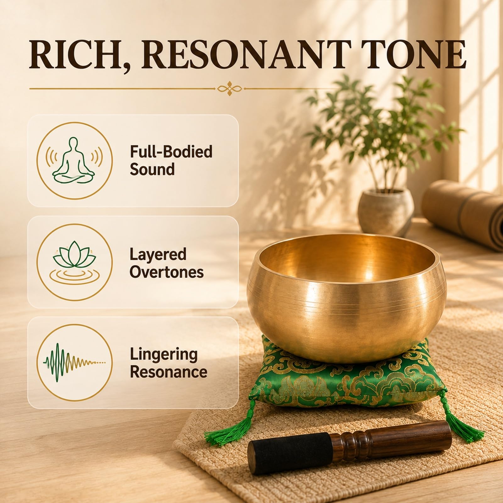 Lemofuta 8-Inch Tibetan Singing Bowl, Hand-Hammered Bronze Meditation Bowl
