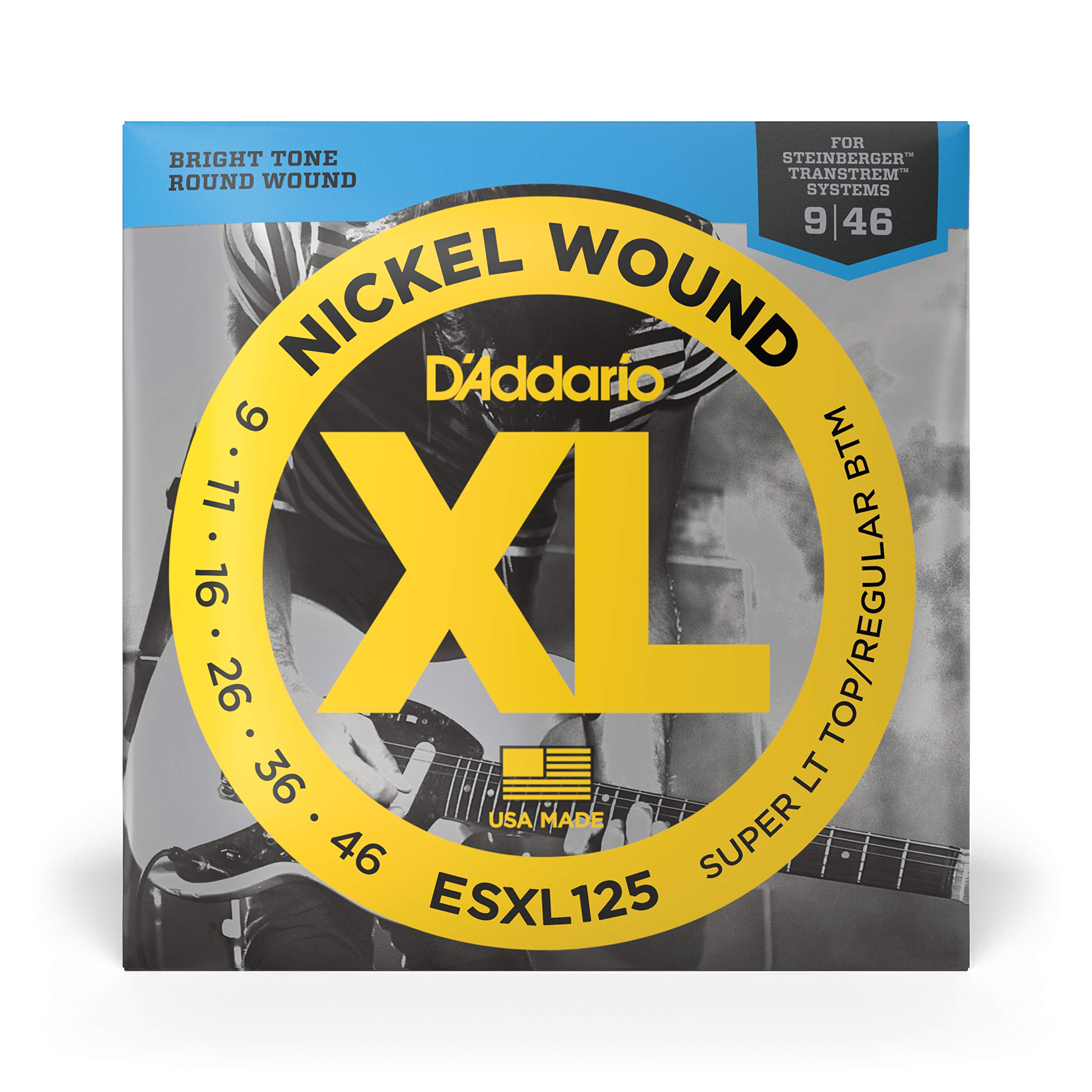 D’Addario ESXL125 Nickel Wound Electric Guitar Strings, Super Light Top/Regular Bottom, Double Ball End, 9-46