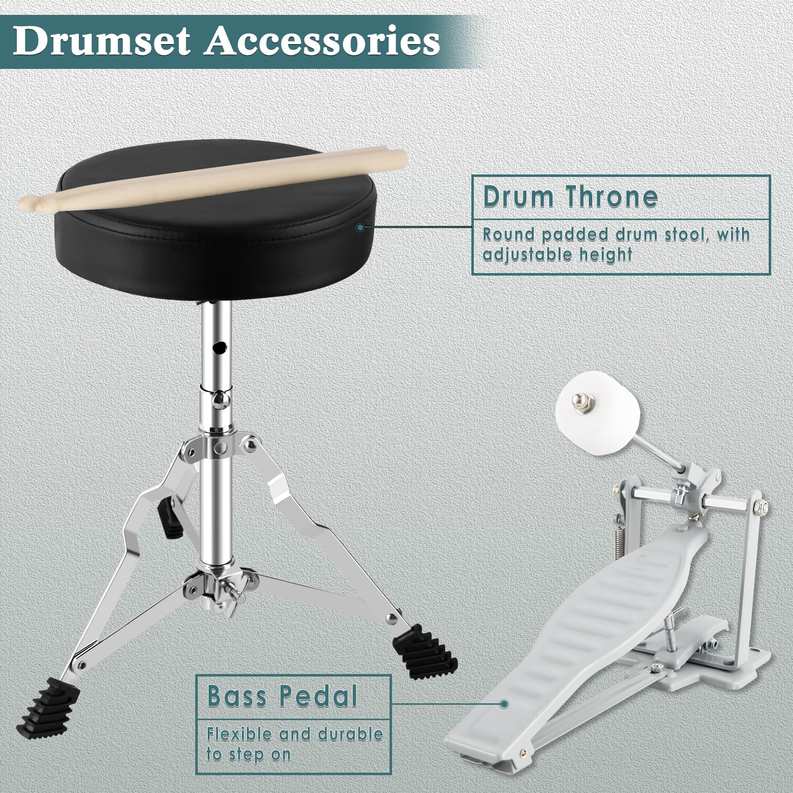 EASTROCK 3 Piece 14” Junior Drum sets for Drummer,Blue-black