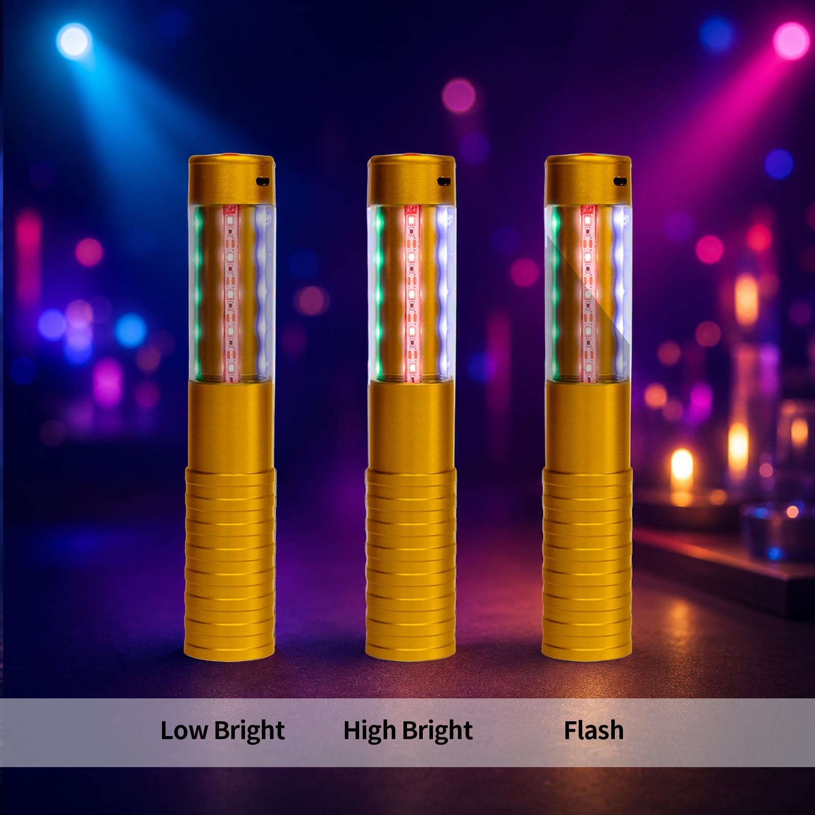 Strobe Bottle Girl Lights LED Bottle Service Lights Baton Reusable Rechargeable Service LED Champagne 2 Pcs for Bar Club Birthday Weddings Parties (Gold PC-Abs Colored Light 2Pcs)