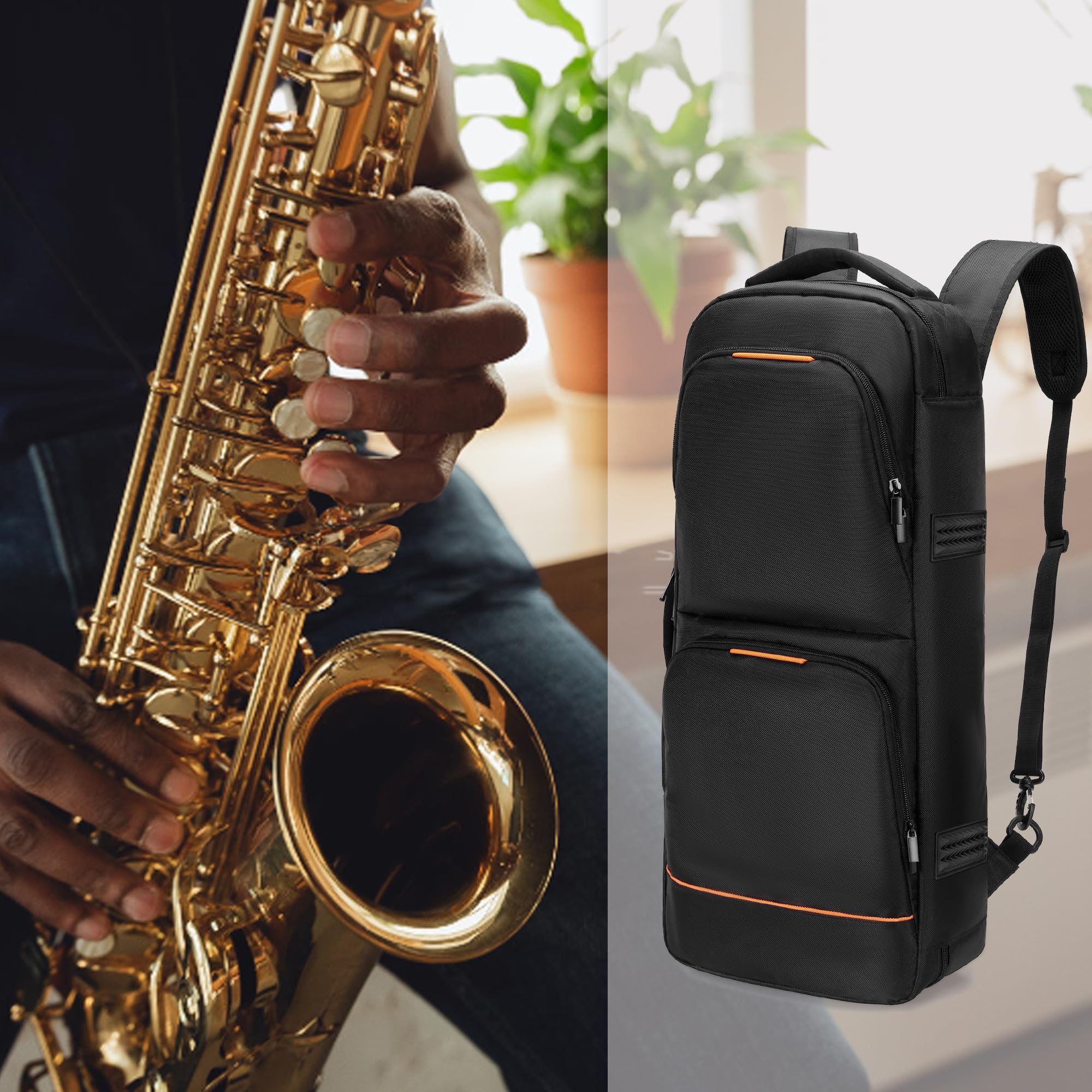 Rexmica Padded Alto Sax Case Gig Bag Backpack with Hidden Shoulder Strap