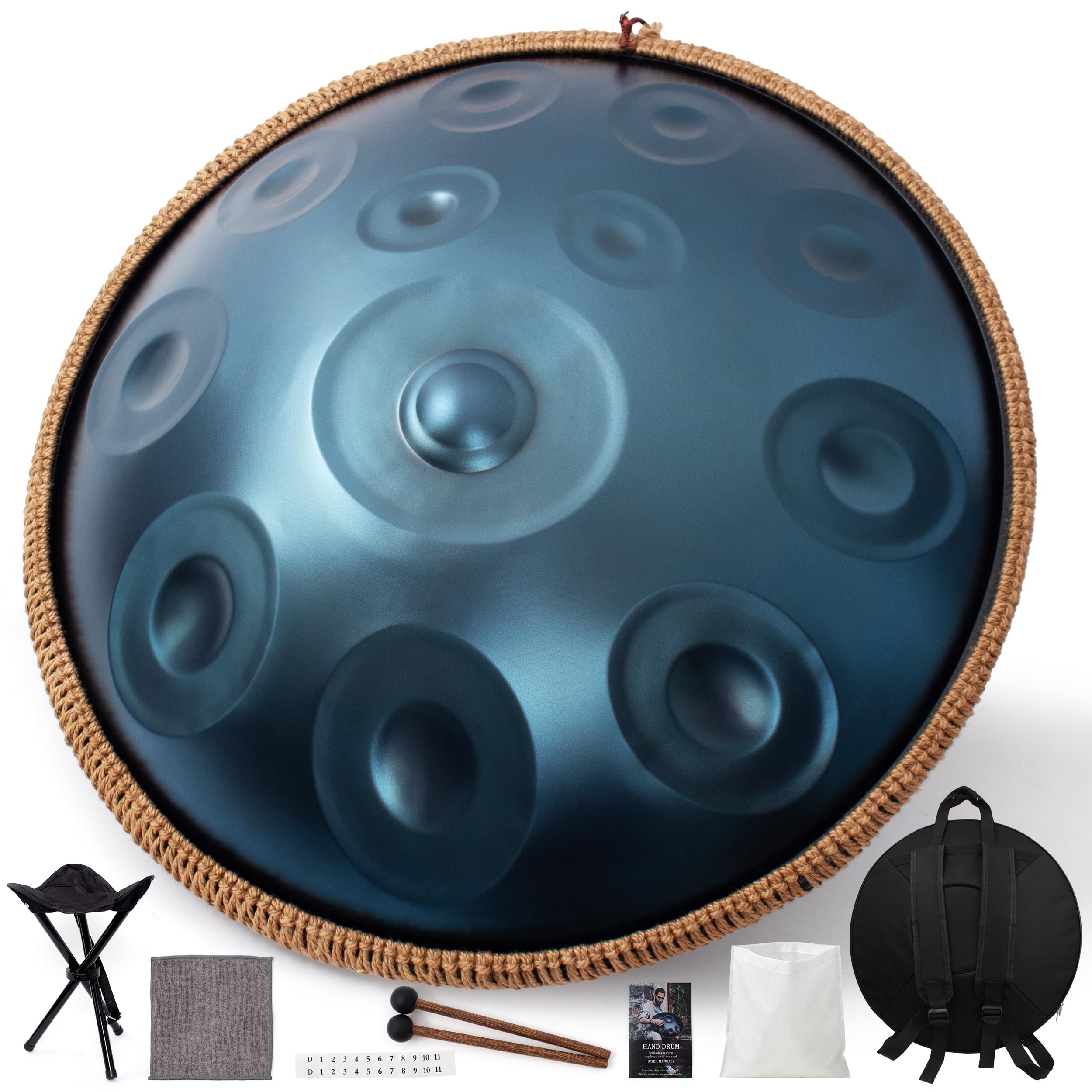 LOMUTY Handpan Drum 22 Inch for Adults 14 Notes – Hand Pan Drum(Blue)