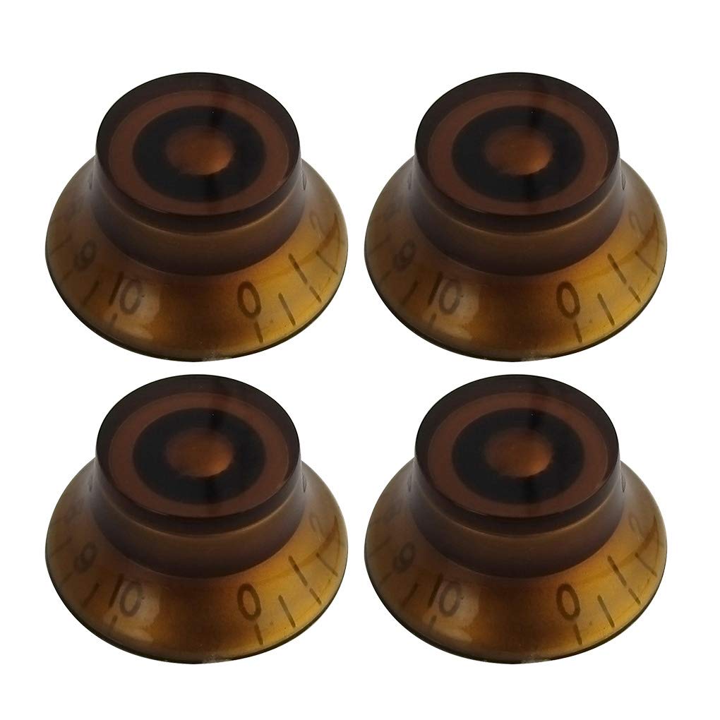 FLEOR 4pcs LP Guitar Top Hat Knobs Amber 18 Splines Bell Knob for LP SG Electric Guitar