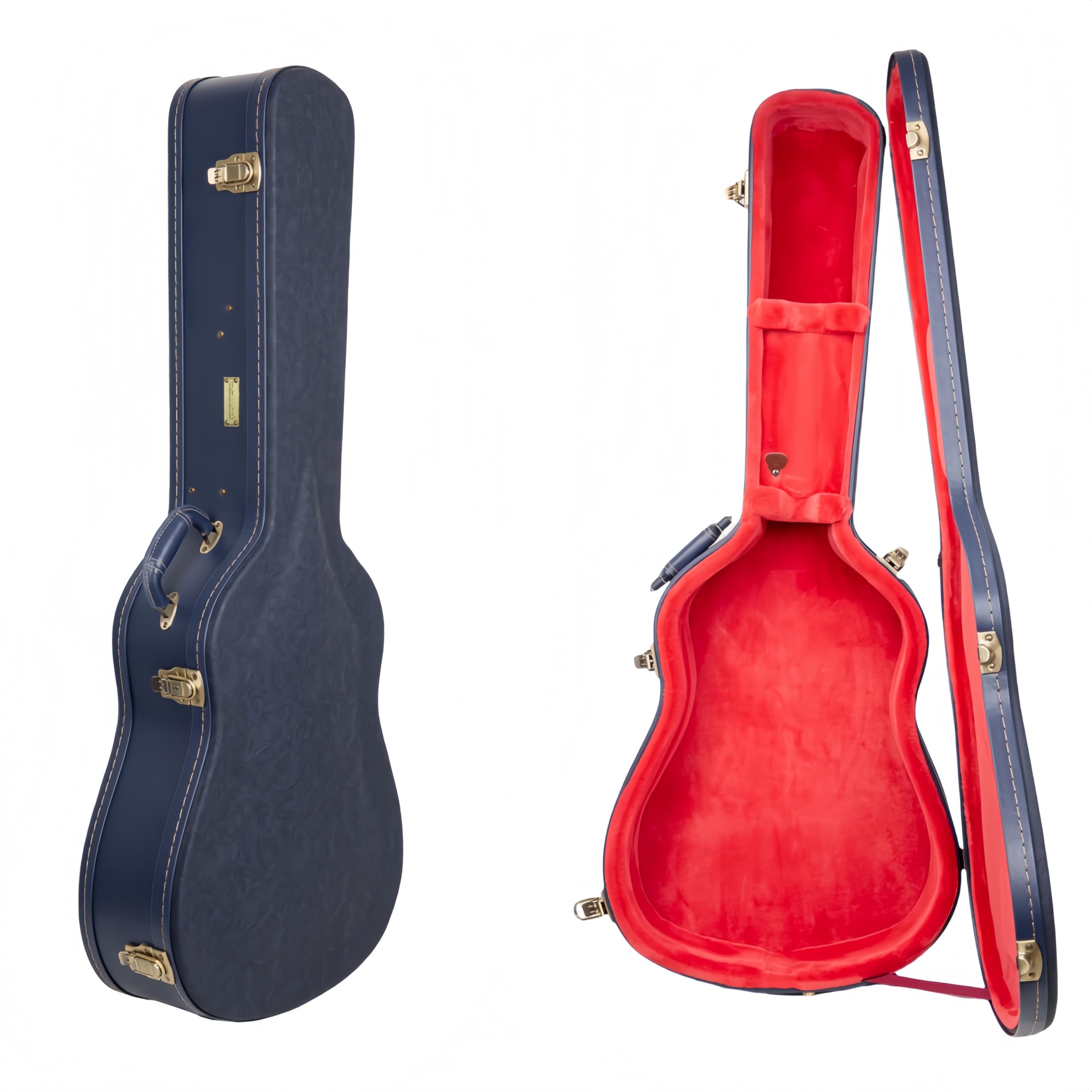 Crossrock Relief Series Dreadnought Guitar Case for Gibson J-45 / Martin D-Style | Carved Ocean Blue Finish, Deep Scarlett Velvet Interior, Lock – Premium Wooden Hardshell