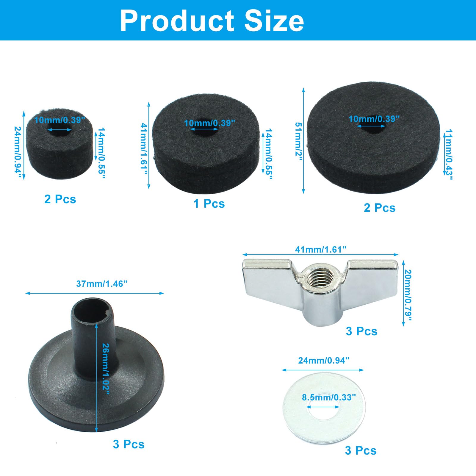 Piutouyar 18 Pcs Black Cymbal Replacement Accessories Set