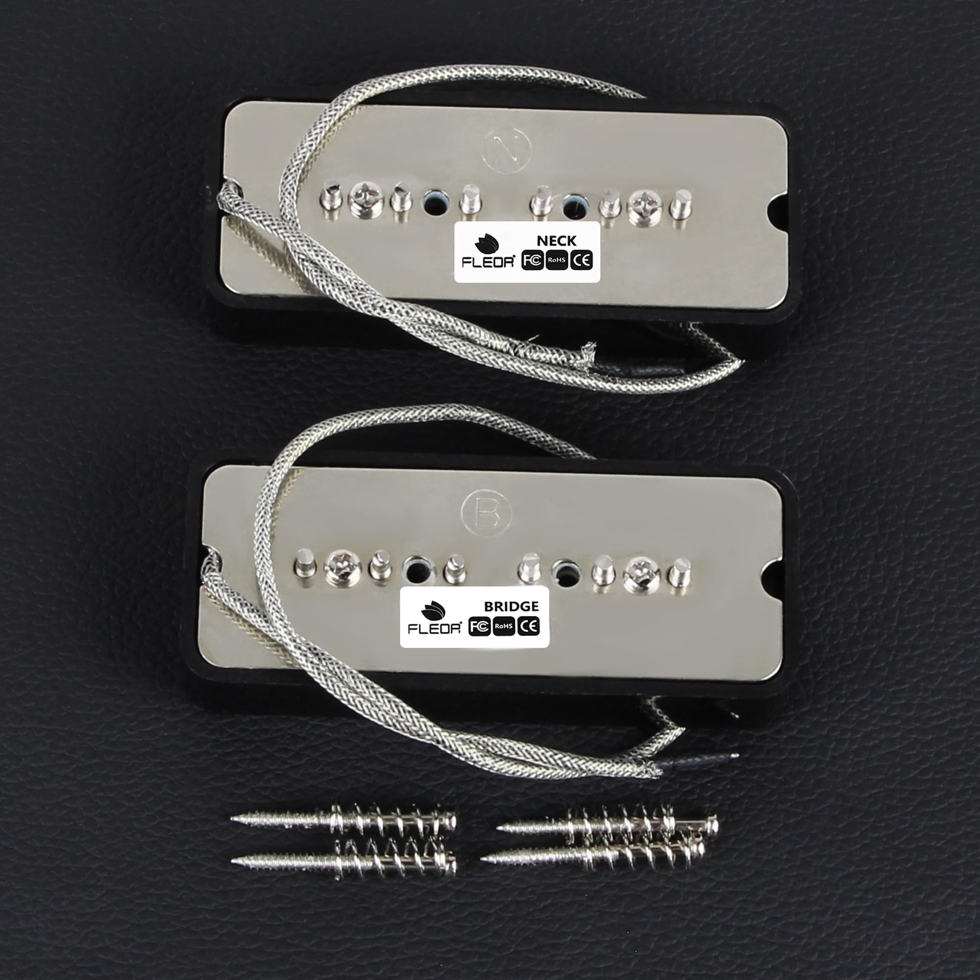 FLEOR Alnico 5 Single Coil Soap Bar P90 Neck & Bridge Pickup Set – Black