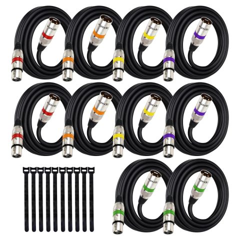 xyaudio Balanced XLR Cable, 10ft 10 Packs, 3 Pin Male to Female Microphone Cable, XLR to XLR Mic Cable for Speaker or PA System, PVC Jacket