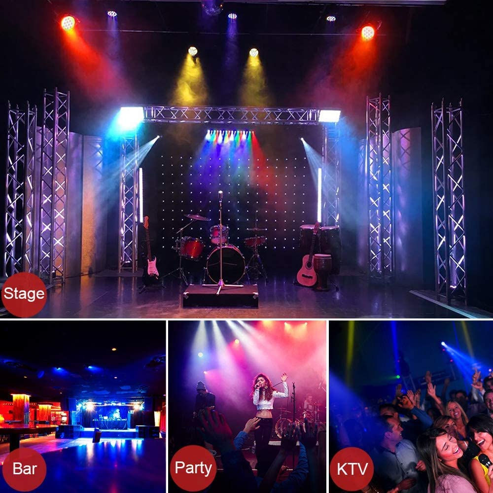 MOSFiATA Par Lights 2 Pack, RGB 36 LED Stage Light Sound Activated DMX Control, 7 Modes Uplighting with Remote Control Stage Lighting, DJ Party Light for Club KTV Disco Party(2 Pack)