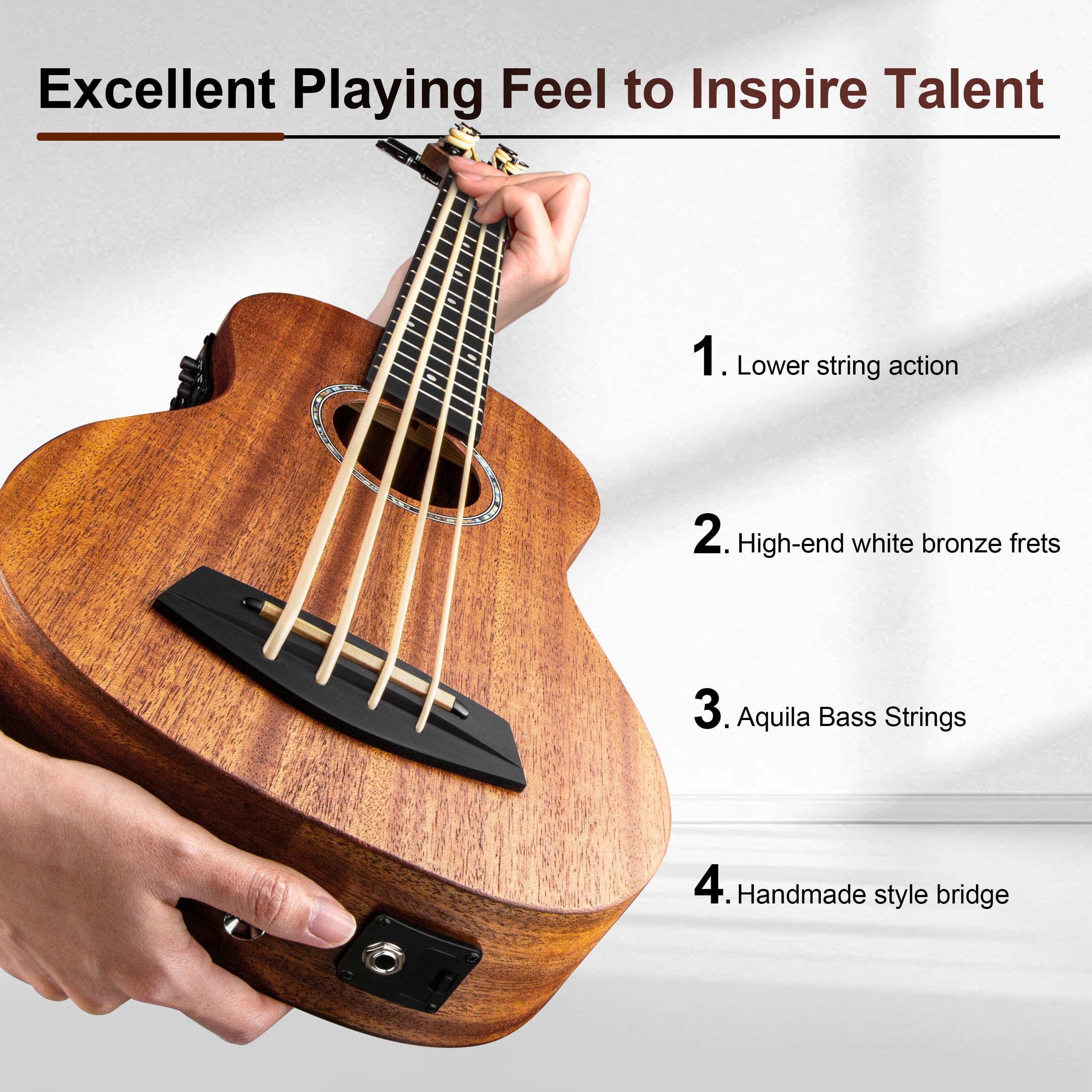 Caramel CUB402 Electric 30inch All Solid Wood Mahogany Ukulele Bass