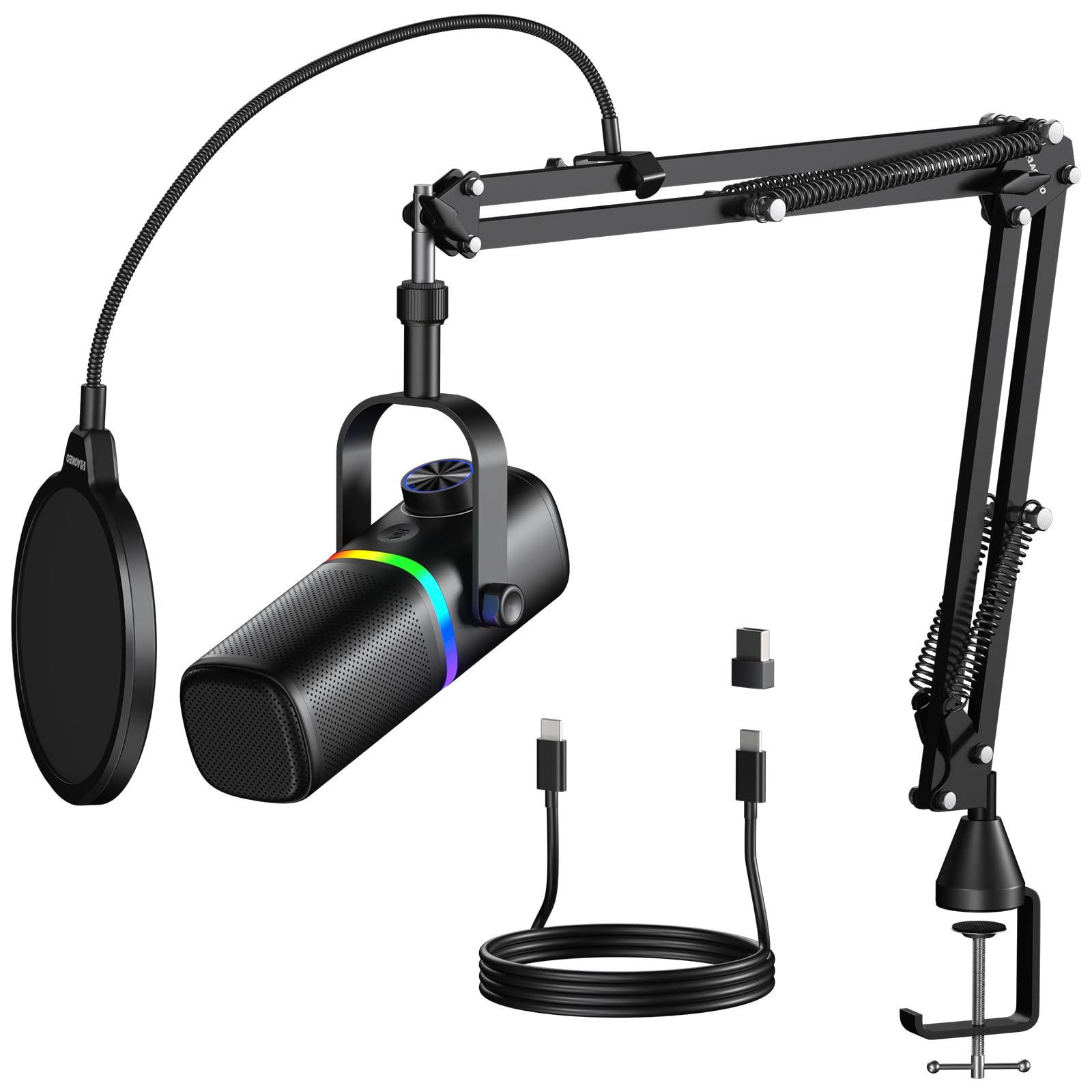 Aokeo AK-10 USB Gaming Microphone Wtih AK-35 Arm, Condenser Microphone for PC/MAC/PS4/PS5/Phone-Cardioid Mic with RGB Lighting