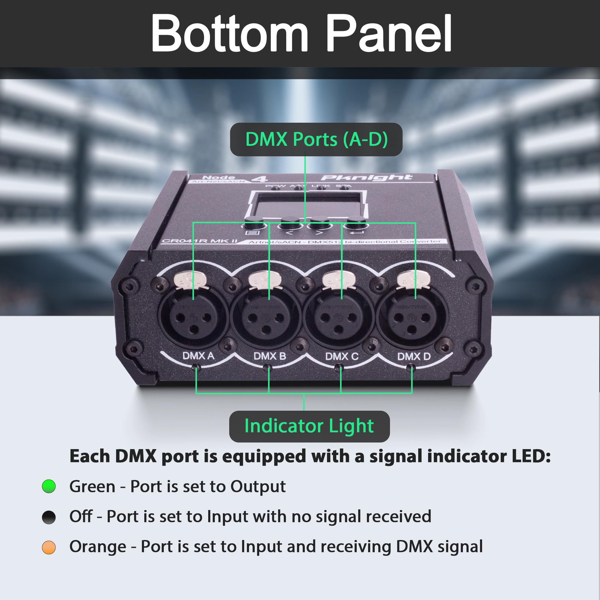 Pknight 3-Pin 4-Port Bidirectional ArtNet/sACN to DMX512 Node