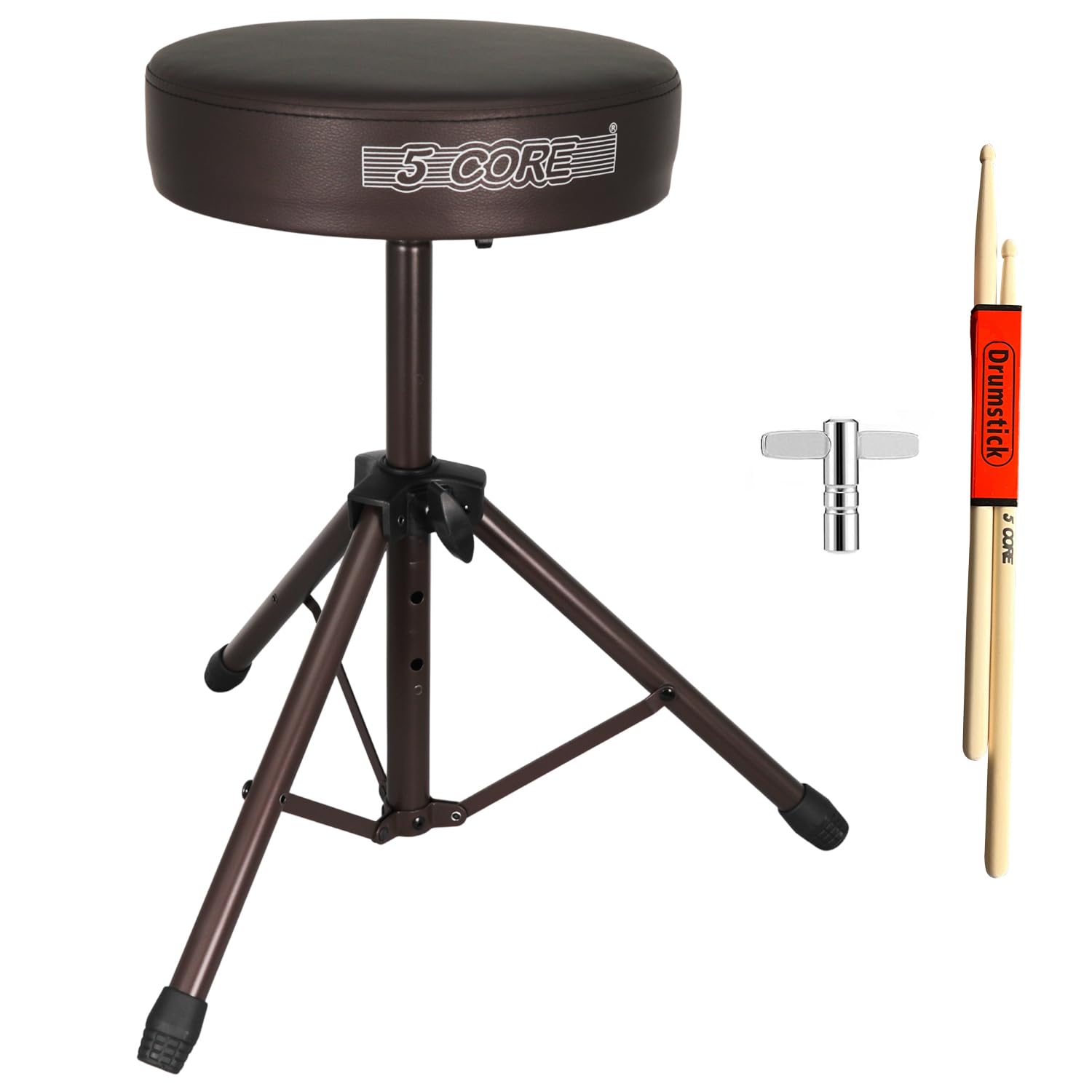 5 CORE Drum Throne Thick 3 Inch Padded Drum Seat Height Adjustable Drumming Stools with Anti-Slip Feet Musician Chair for Adults and Kids Drummers Brown – DS 01 BR