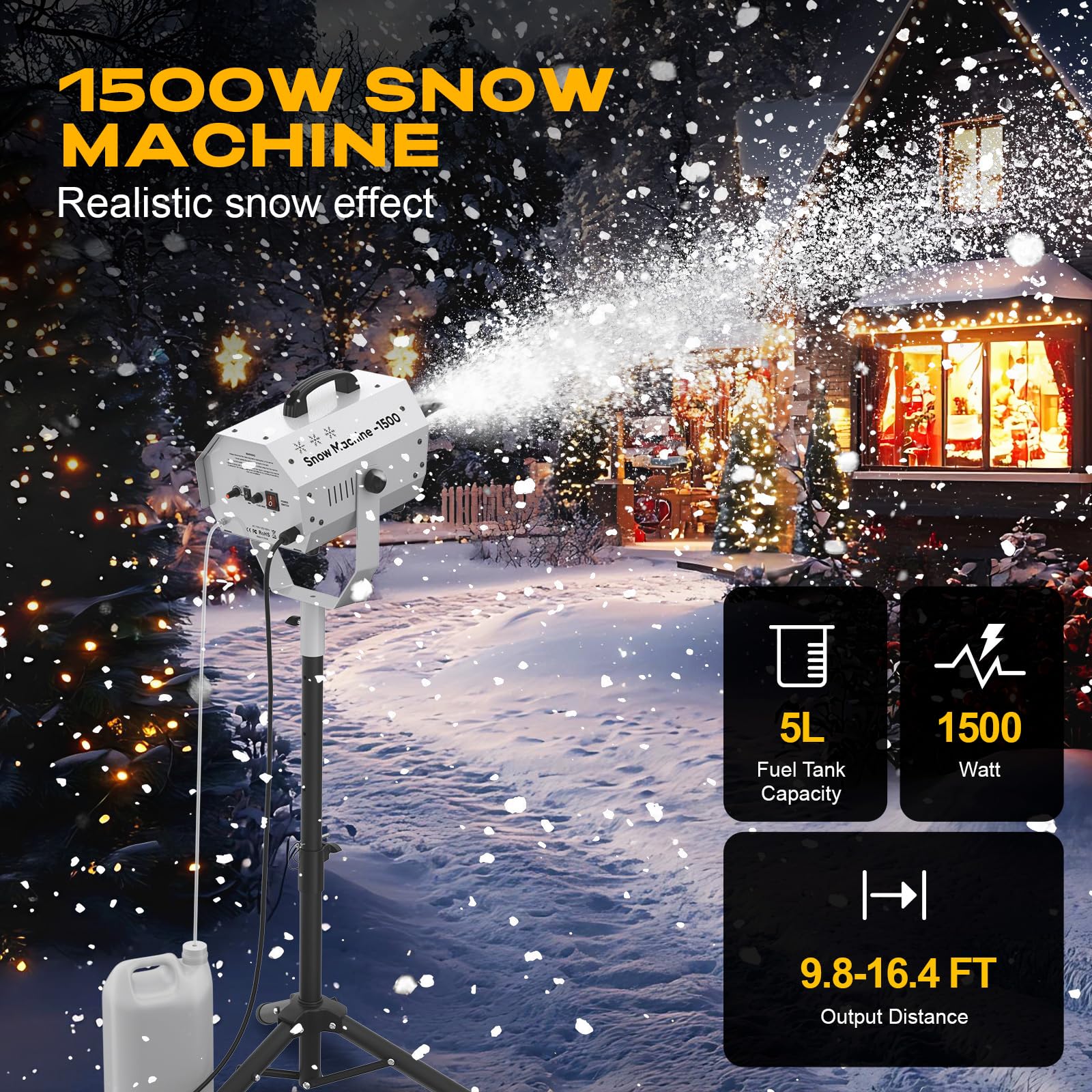 Snow Machine for Party, 1500W Outdoor Snow Maker With LED Remote Control