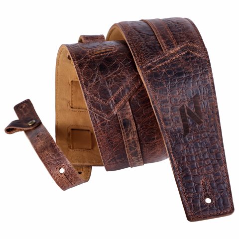 Nefelibata 3″ Guitar Strap, Full Grain Cowhide, with Foam Padding and Cable Storage Loop, for Bass, Electric and Acoustic Guitars（Cracks）