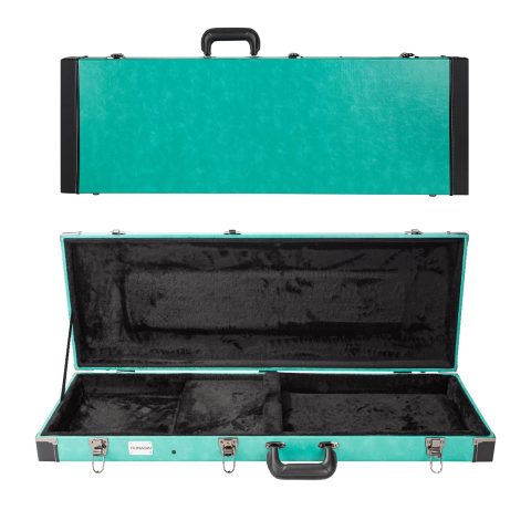TIUNASIN Electric Guitar Hard Case for 39-Inch ST Electric Guitars, Green Denim Leather Trim Design | Rectangle Wooden, Hard Shell Protective Guitar Case with Lock Latch and Padding