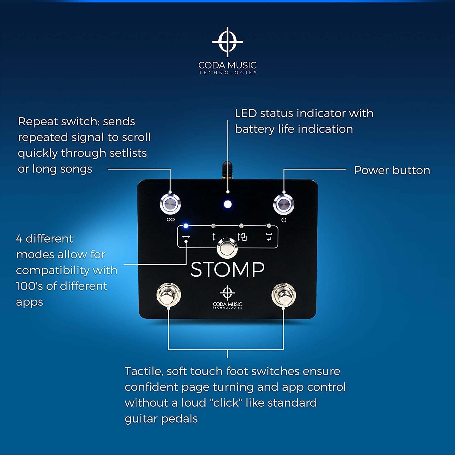 Stomp Bluetooth Page Turner for iPad & Tablets, Hands-Free Foot Pedal