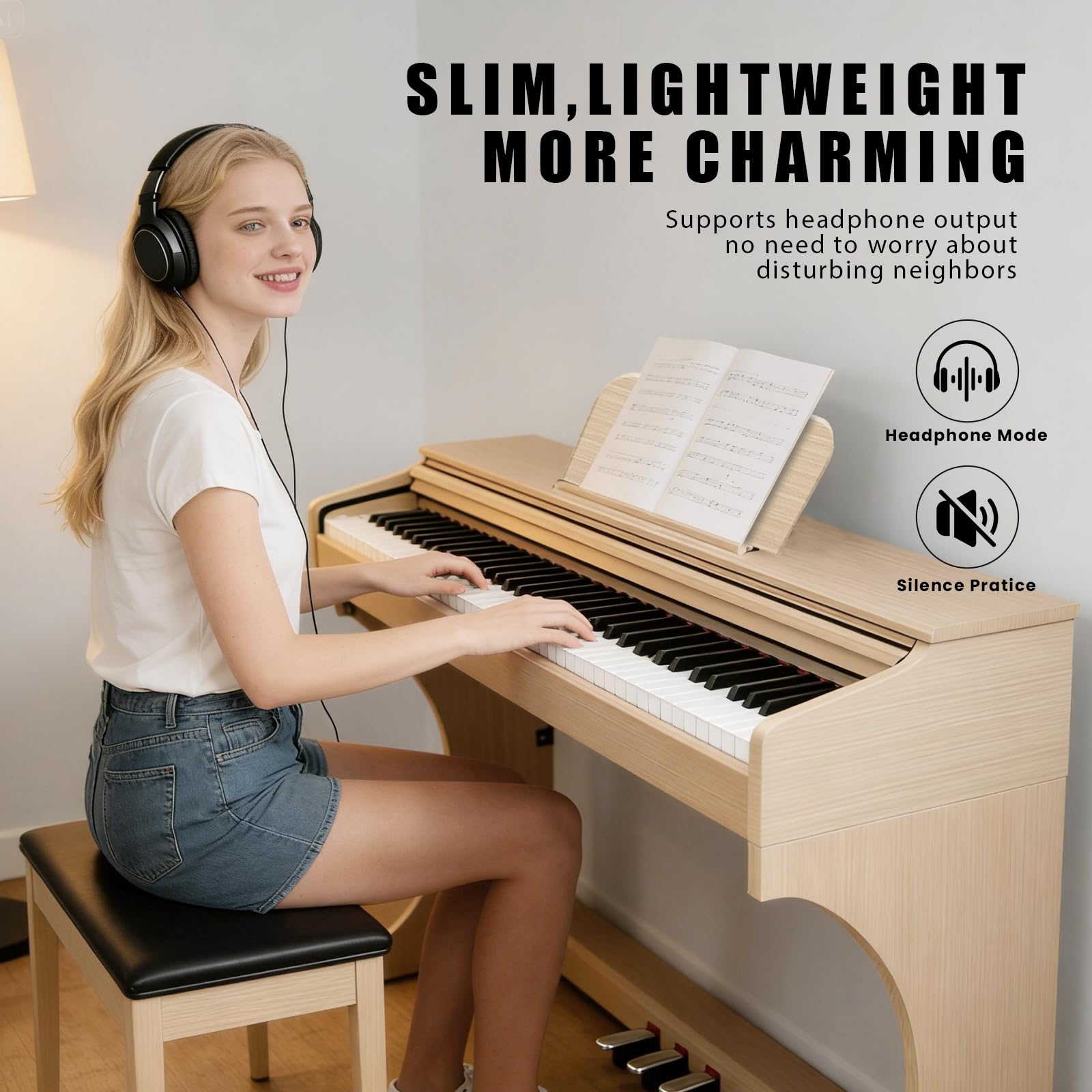 Anndles Keyboard Piano,Digital Piano Weighted For Beginner,Electric Piano 88 Keys,USB MIDI and Headphone Jack,Three Pedal