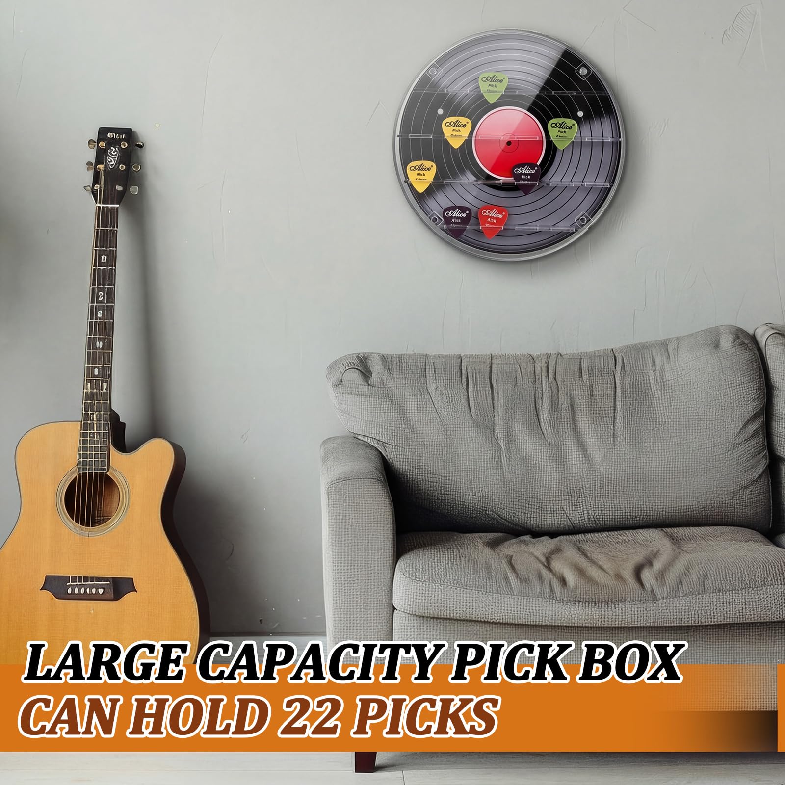 Fiwochic 20 Slots Guitar Pick Wall Mount Display Case 9.5″ Dia Acrylic Guitar Picks Storage Holder Box Black Music Accessories Gifts for Musician Lover Player Room Desktop Decor No Picks