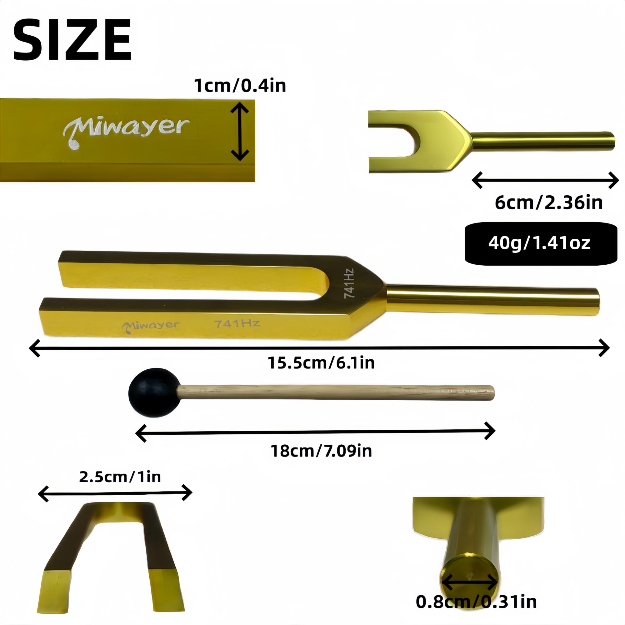 Miwayer Professional SOL 741Hz Tuning Forks Golden for Healing, Medical, and Music – Multi-Frequency Tuning Fork Kit for Sound Therapy, Meditation, Chakra Balancing