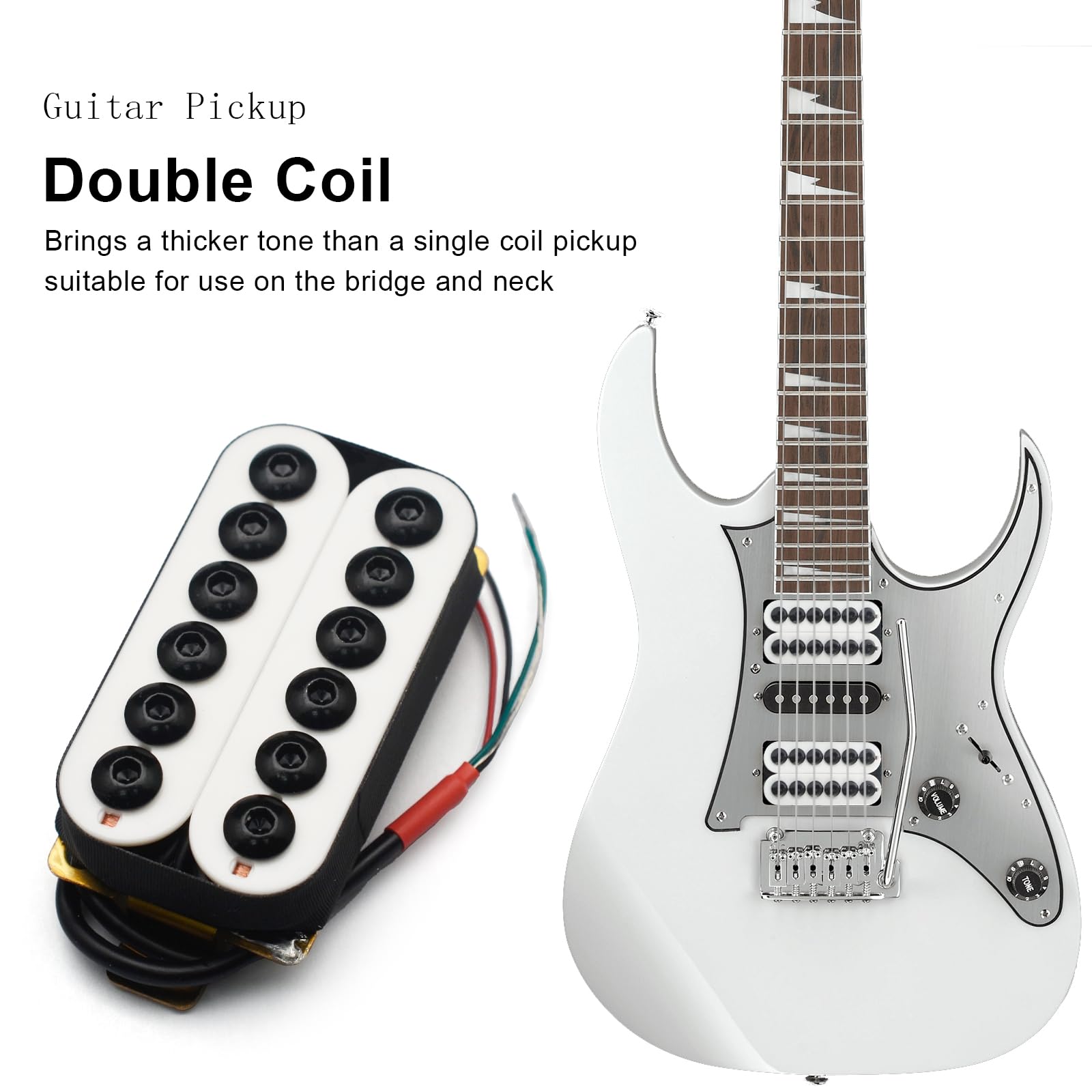SAPHUE Adjustable Metal Double Coil Electric Guitar Pickups Humbucker Punk Neck/Bridge Pickup (White)