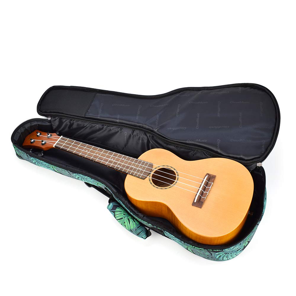 CLOUDMUSIC Ukulele Case Gig Bag, Tenor 26″, Green Monstera