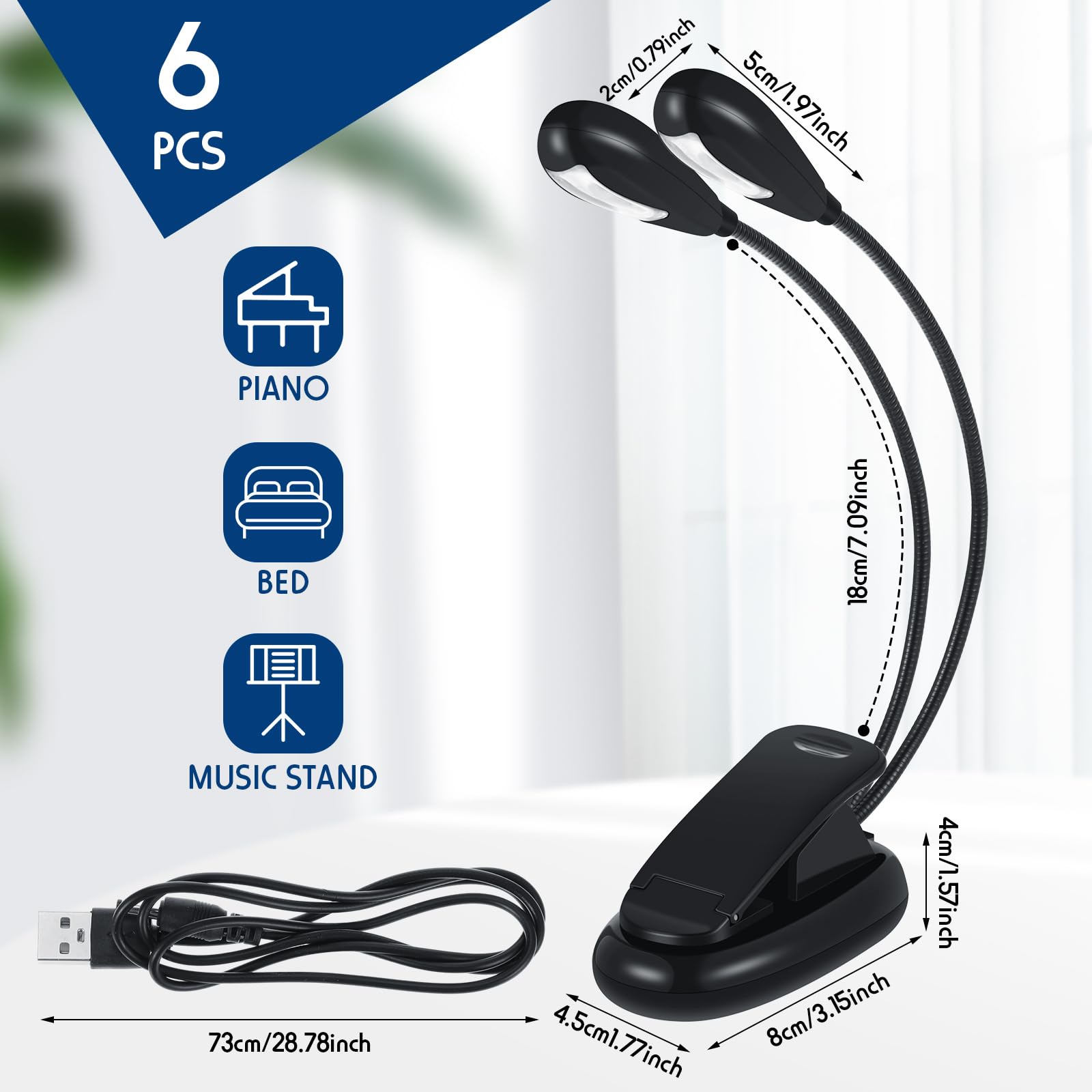 Retisee 6 Pcs Music Stand Lights Clip on Reading Lights