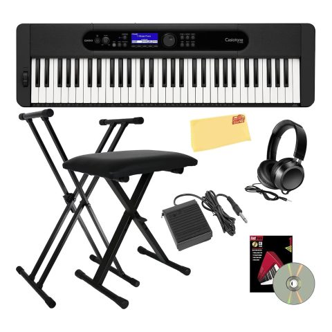 Casio CT-S400 61-Key Portable Keyboard Bundle with Adjustable Stand, Bench, Headphones, Sustain Pedal, Piano Book, Online Piano Lessons, Instructional DVD, and Austin Bazaar Polishing Cloth