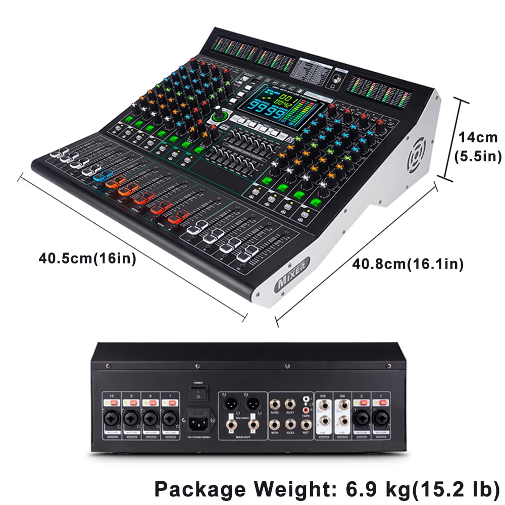 Yamnweo GF8PRO Multifunction 8 Channel Audio Mixer, LCD Color Screen, Supports Multi-Effect Audio Processing, Built-in 7 Band Equalizer and 99 Reverb DJ Mixer for Performance and Studio (GF8 FBM)