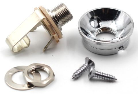 Electrosocket Jack Plate for Telecasters – Polished Chrome Finish + Switchcraft J11 Mono Jack