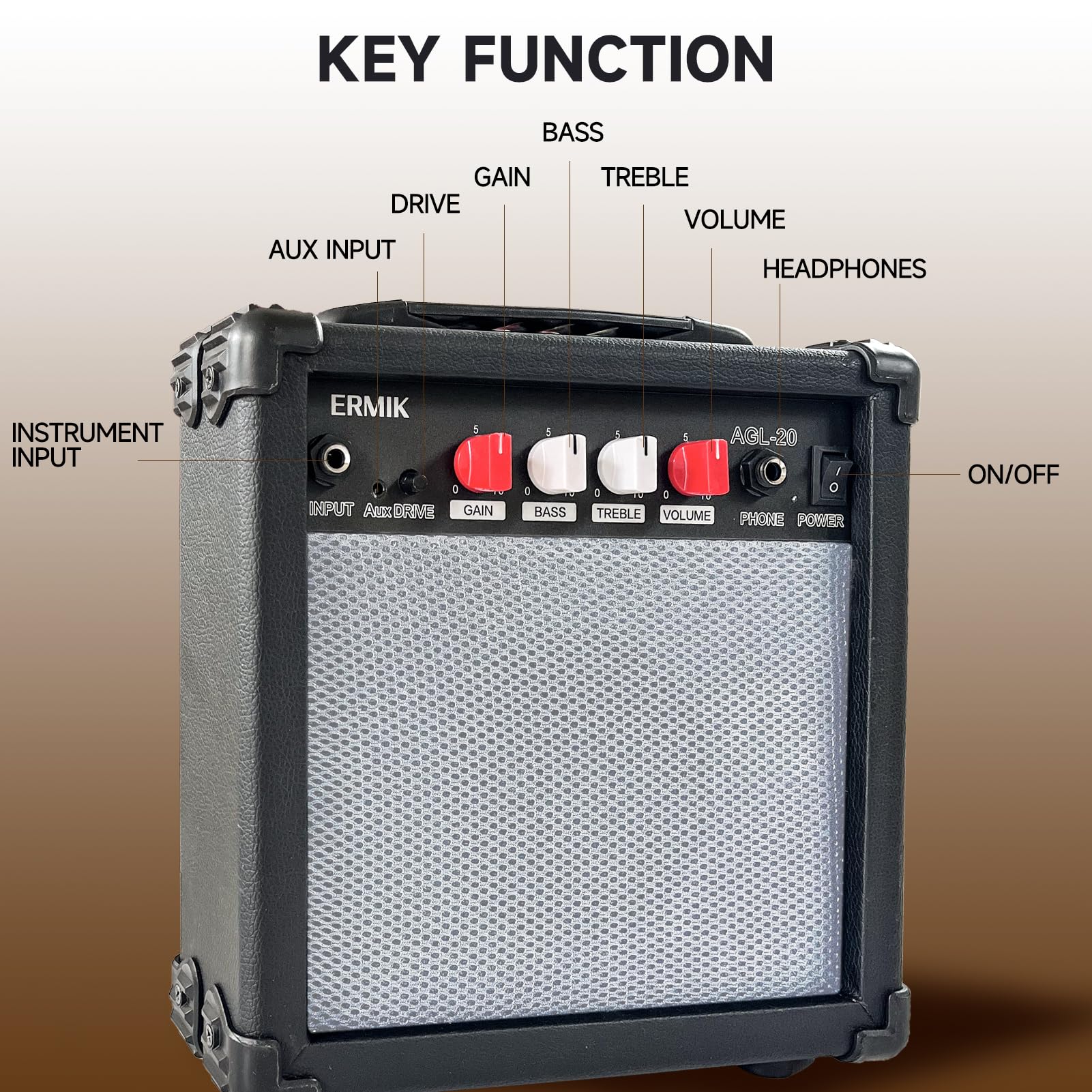 Electric Guitar Amp 20 Watt Amplifier Portable Amp with Headphone Input Gain Powe Including Professional Noise Reduction Cable (20W-2)